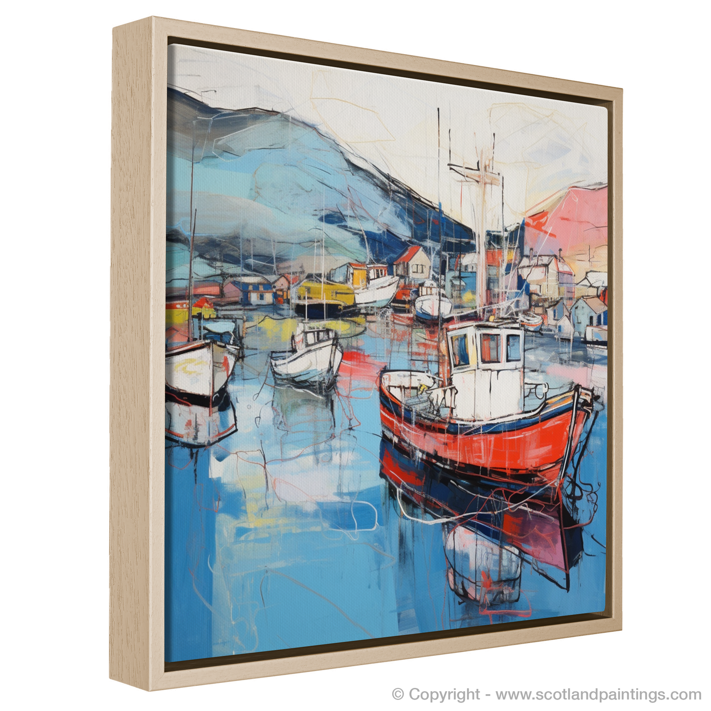 Painting and Art Print of Ullapool Harbour entitled "Contemporary Ullapool Harbour: A Modern Artistic Reflection".