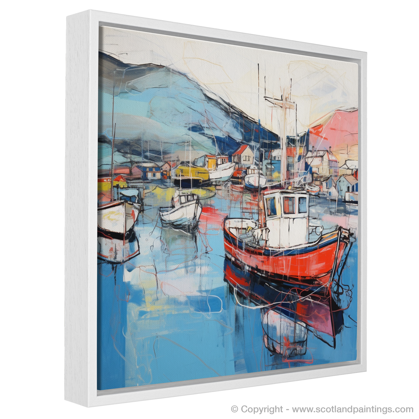 Painting and Art Print of Ullapool Harbour entitled "Contemporary Ullapool Harbour: A Modern Artistic Reflection".