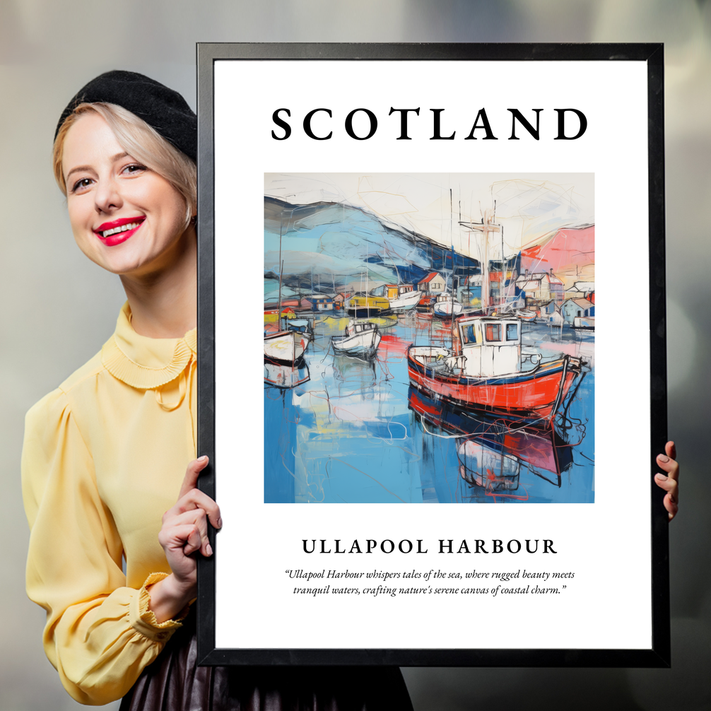 Person holding a poster of Ullapool Harbour