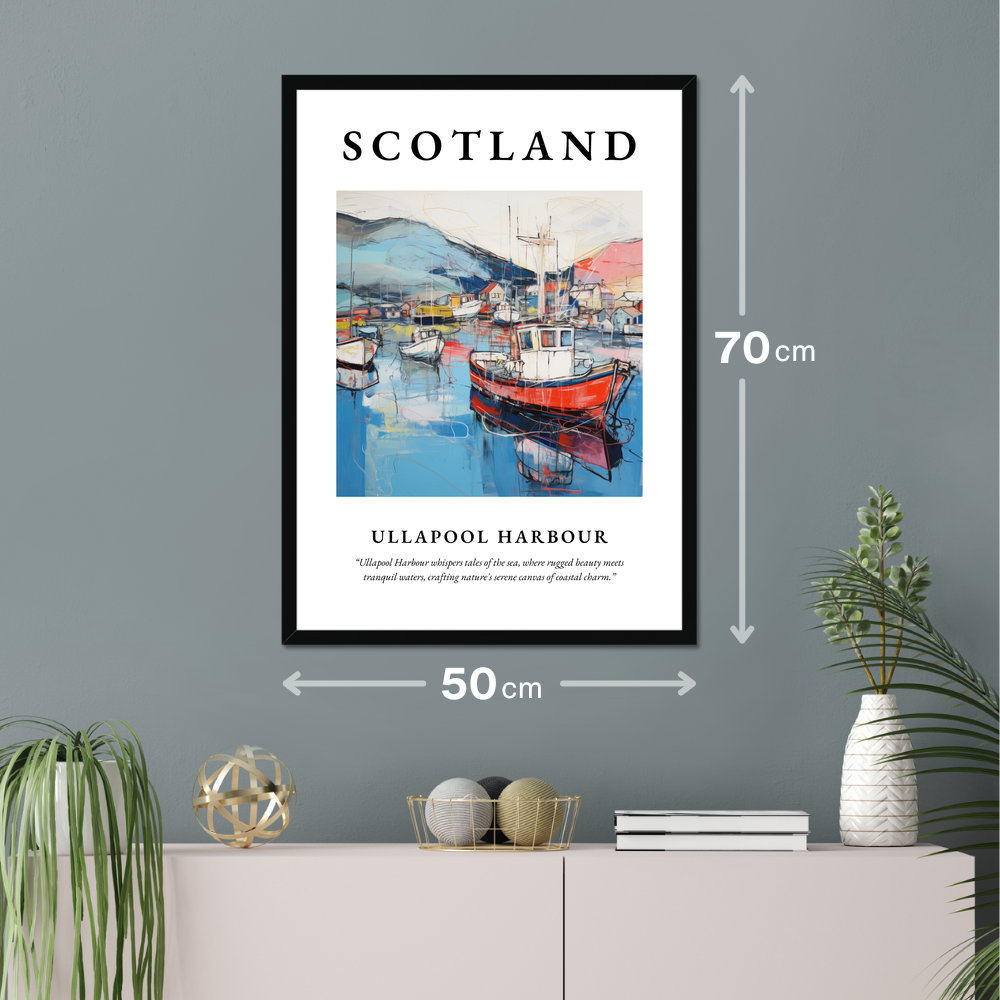 Poster of Ullapool Harbour hanging on a wall