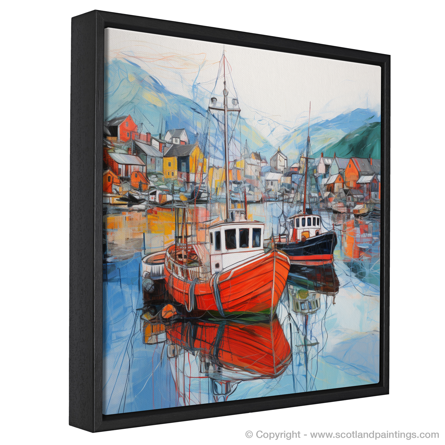 Painting and Art Print of Ullapool Harbour entitled "Contemporary Ullapool Harbour: A Scottish Coastal Melody".