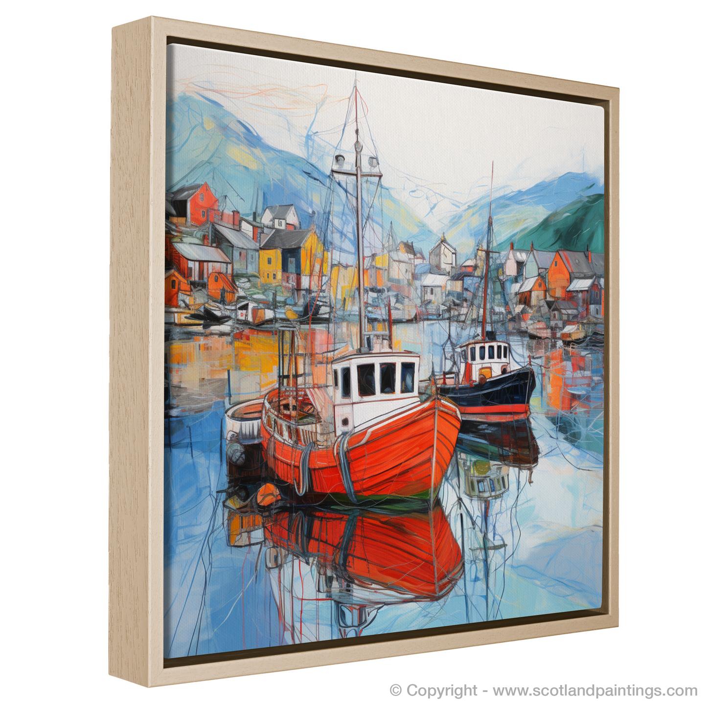 Painting and Art Print of Ullapool Harbour entitled "Contemporary Ullapool Harbour: A Scottish Coastal Melody".