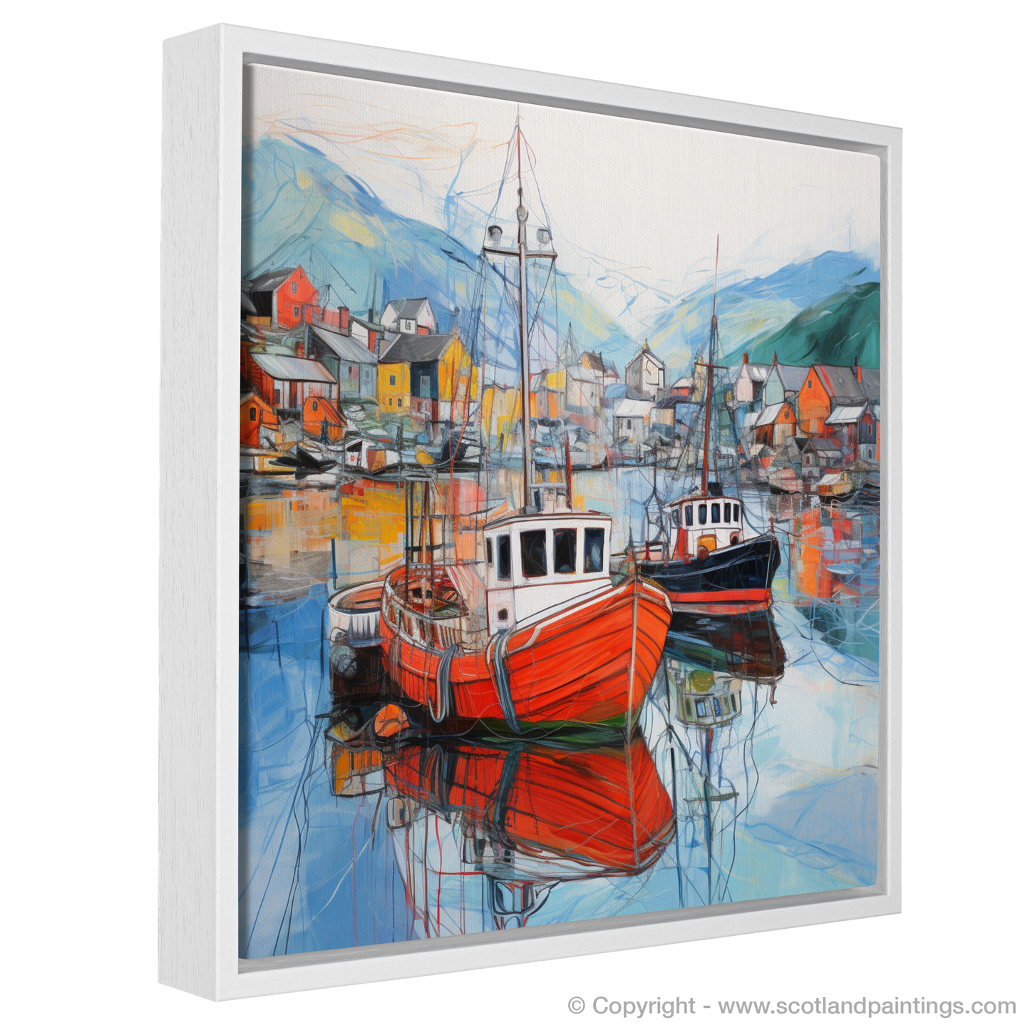 Painting and Art Print of Ullapool Harbour entitled "Contemporary Ullapool Harbour: A Scottish Coastal Melody".