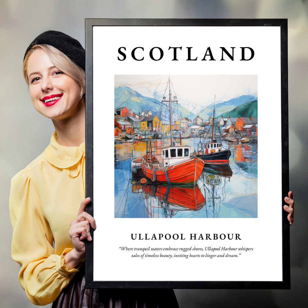 Person holding a poster of Ullapool Harbour