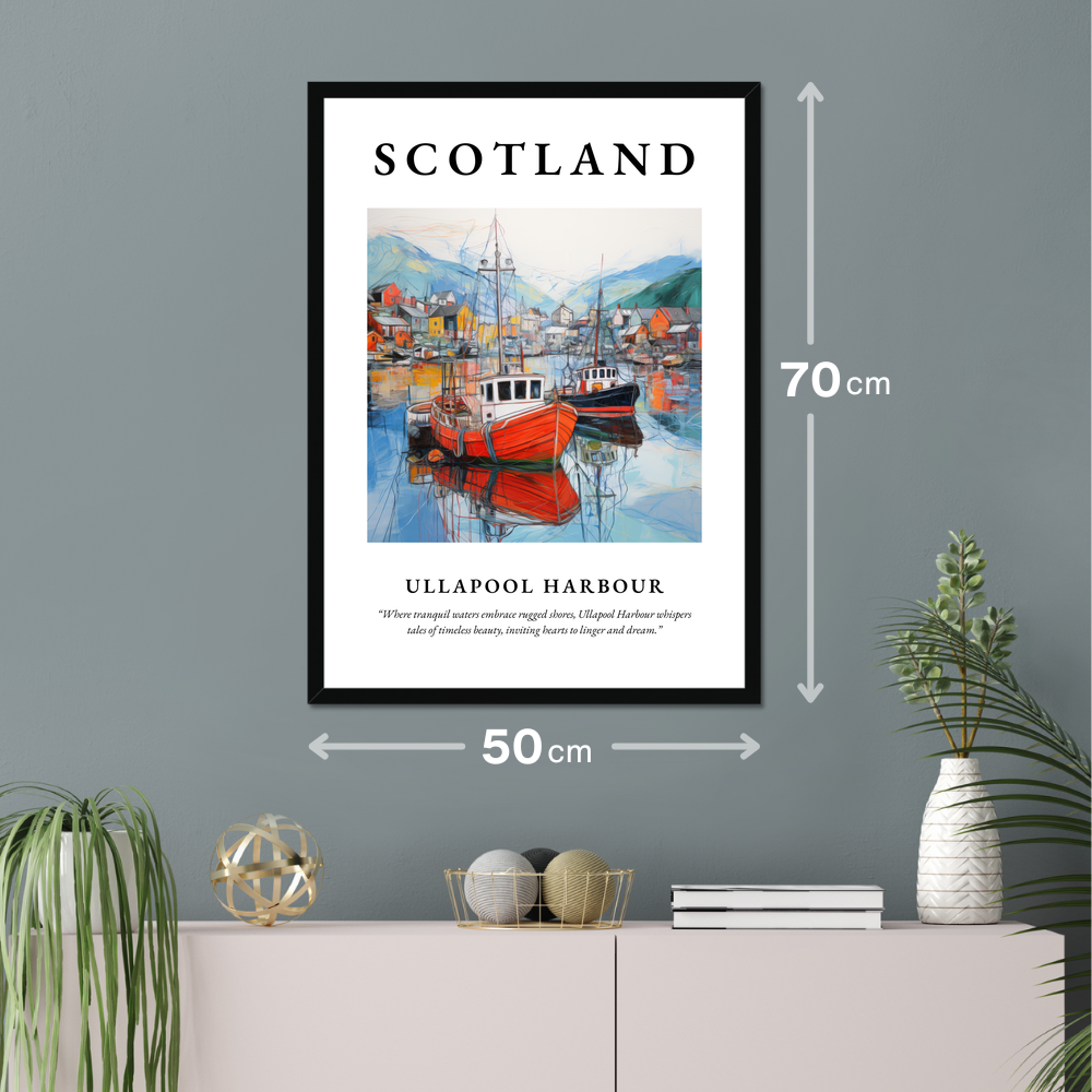 Poster of Ullapool Harbour hanging on a wall