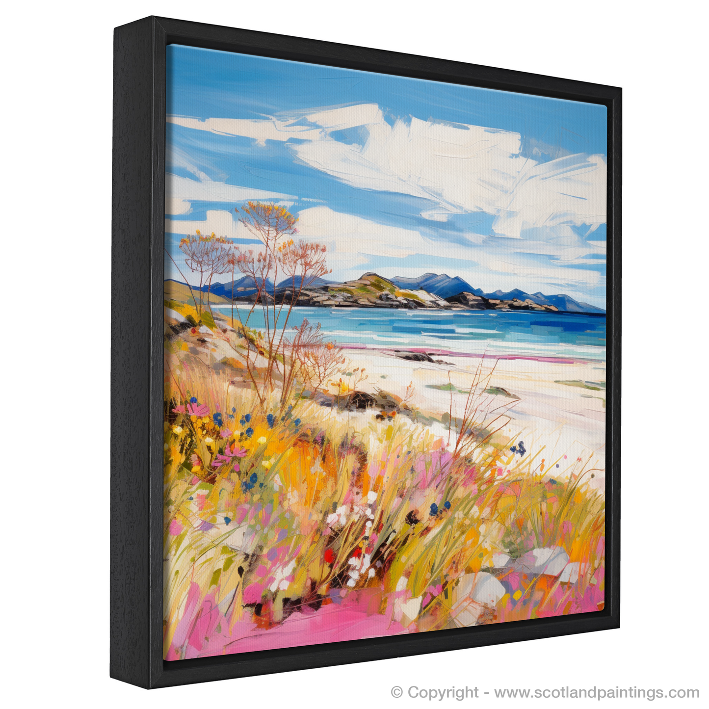 Painting and Art Print of Camusdarach Beach near Arisaig entitled "Wildflowers and Waves: A Contemporary Homage to Camusdarach Beach".