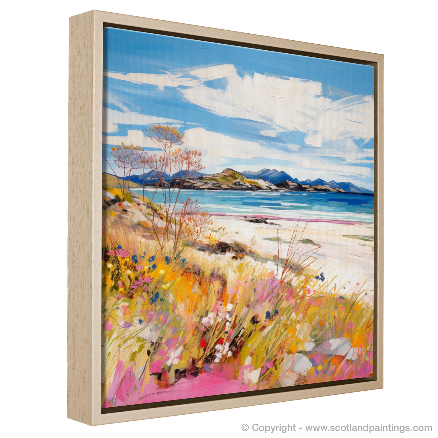 Painting and Art Print of Camusdarach Beach near Arisaig entitled "Wildflowers and Waves: A Contemporary Homage to Camusdarach Beach".