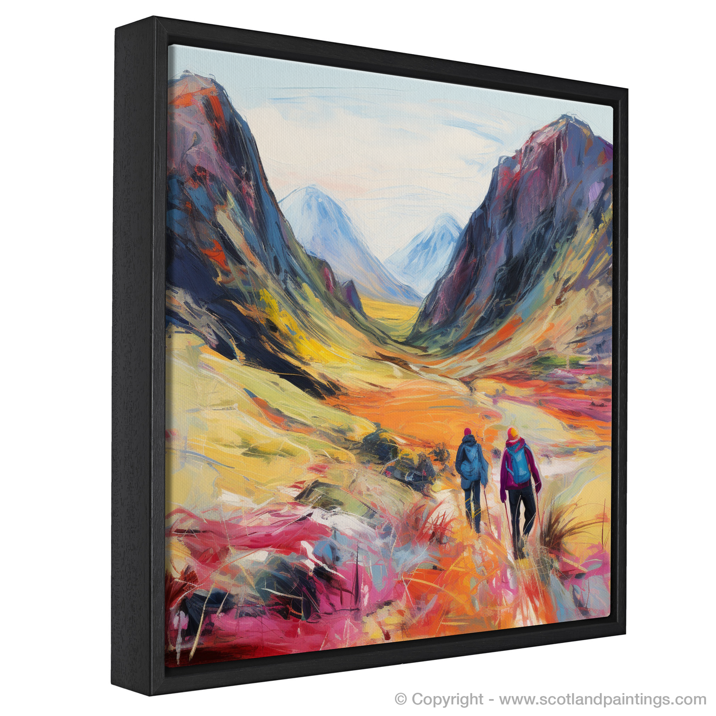 Painting and Art Print of Hikers in Glencoe entitled "Hikers' Odyssey Through Glencoe".