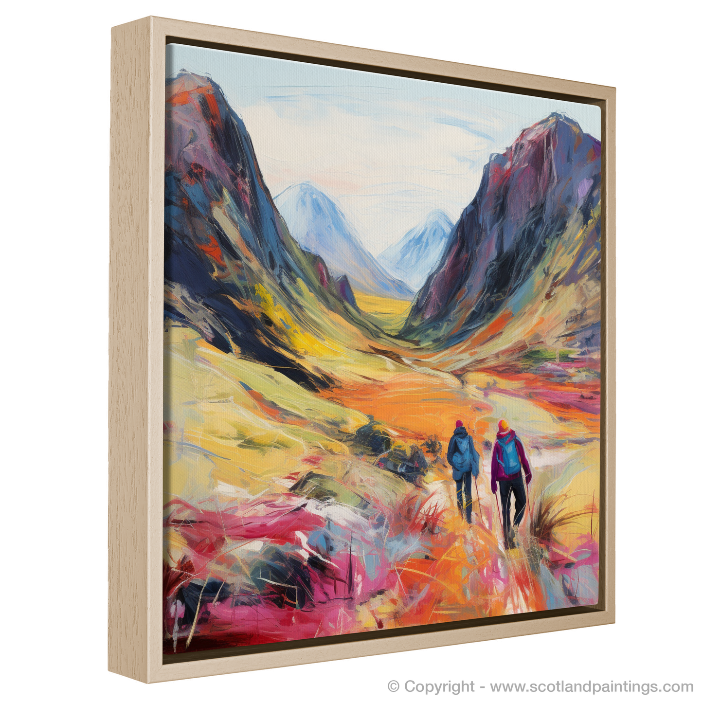 Painting and Art Print of Hikers in Glencoe entitled "Hikers' Odyssey Through Glencoe".