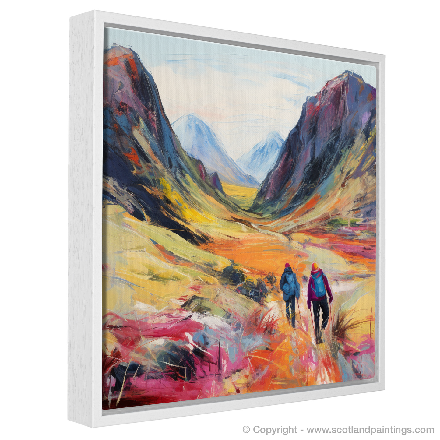 Painting and Art Print of Hikers in Glencoe entitled "Hikers' Odyssey Through Glencoe".