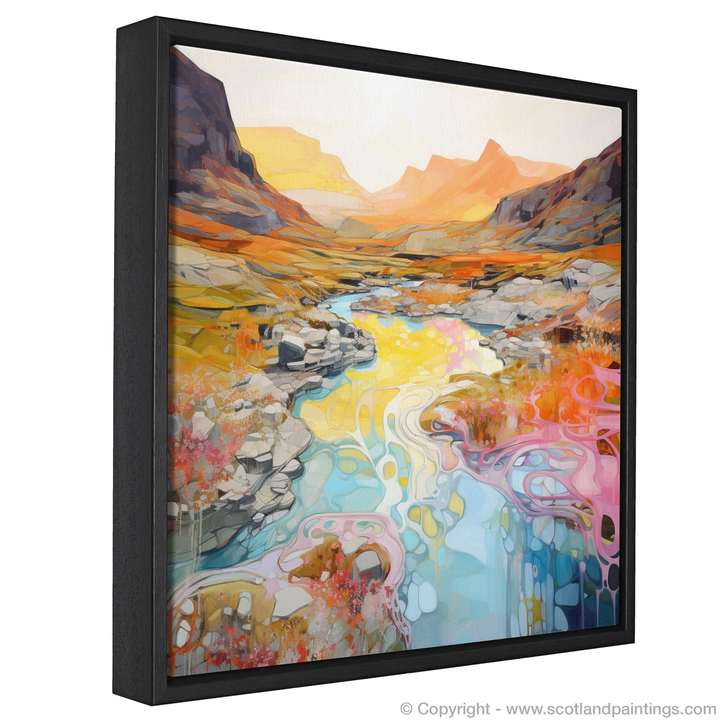 Painting and Art Print of Isle of Skye Fairy Pools at golden hour in summer entitled "Golden Hour at Isle of Skye Fairy Pools".