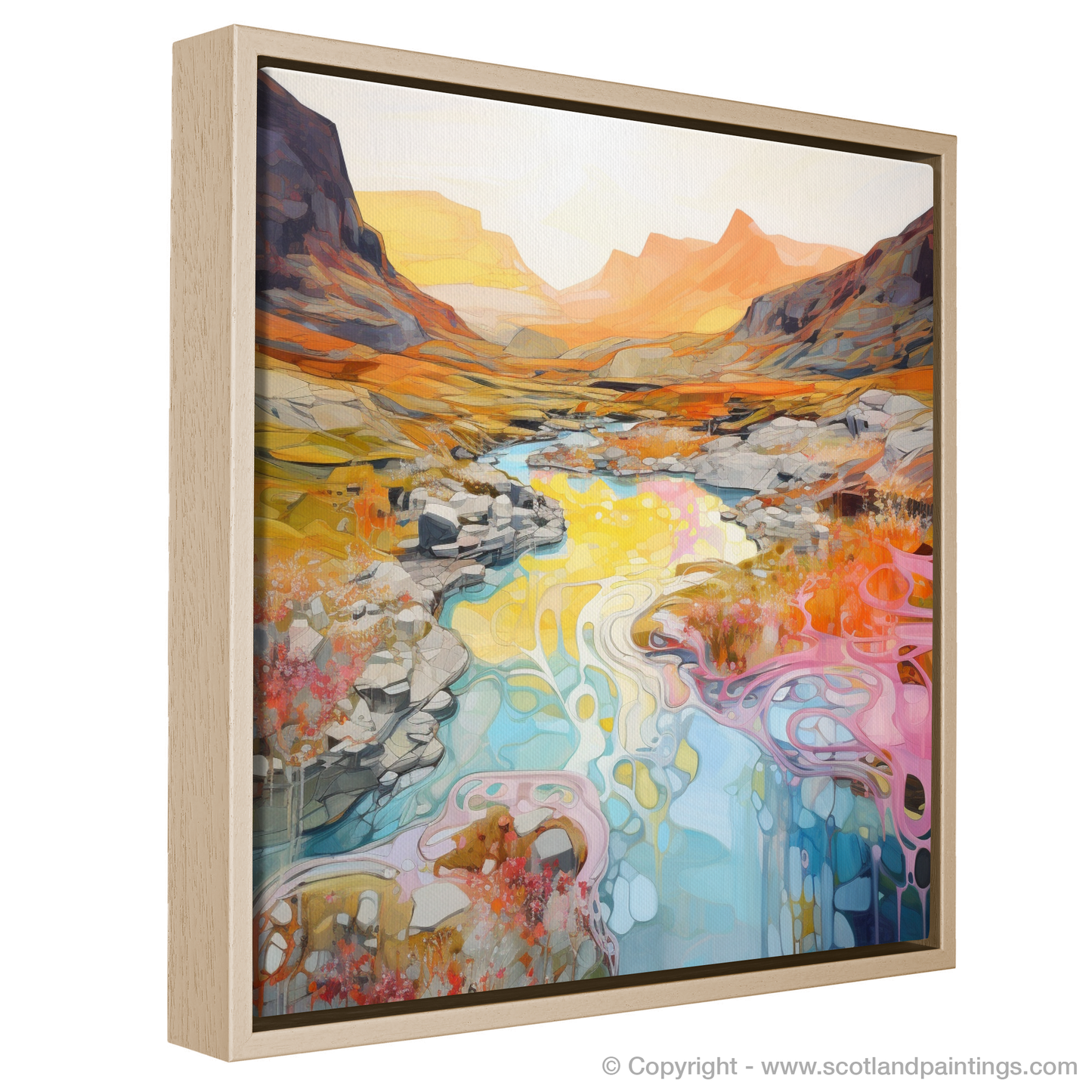 Painting and Art Print of Isle of Skye Fairy Pools at golden hour in summer entitled "Golden Hour at Isle of Skye Fairy Pools".