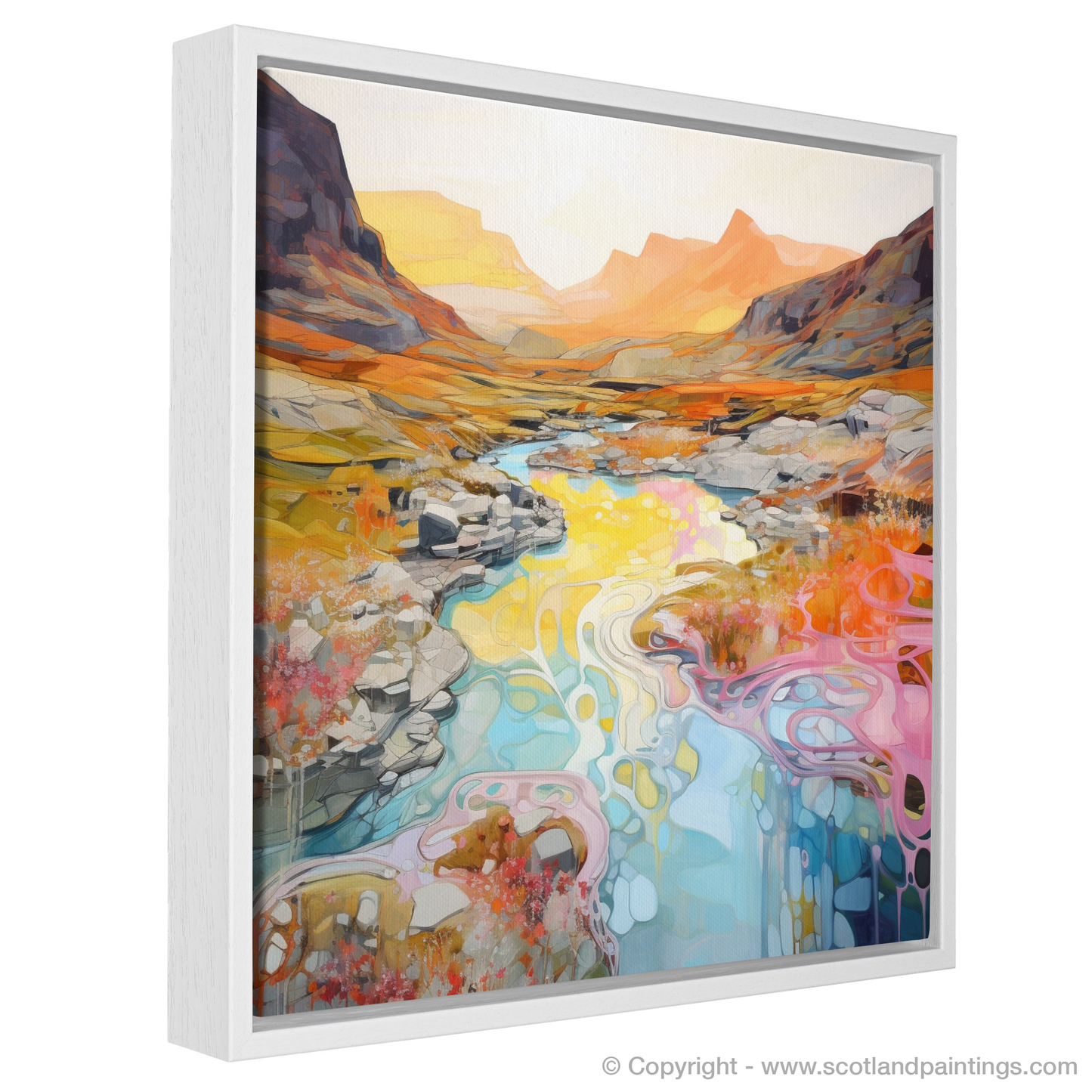 Painting and Art Print of Isle of Skye Fairy Pools at golden hour in summer entitled "Golden Hour at Isle of Skye Fairy Pools".