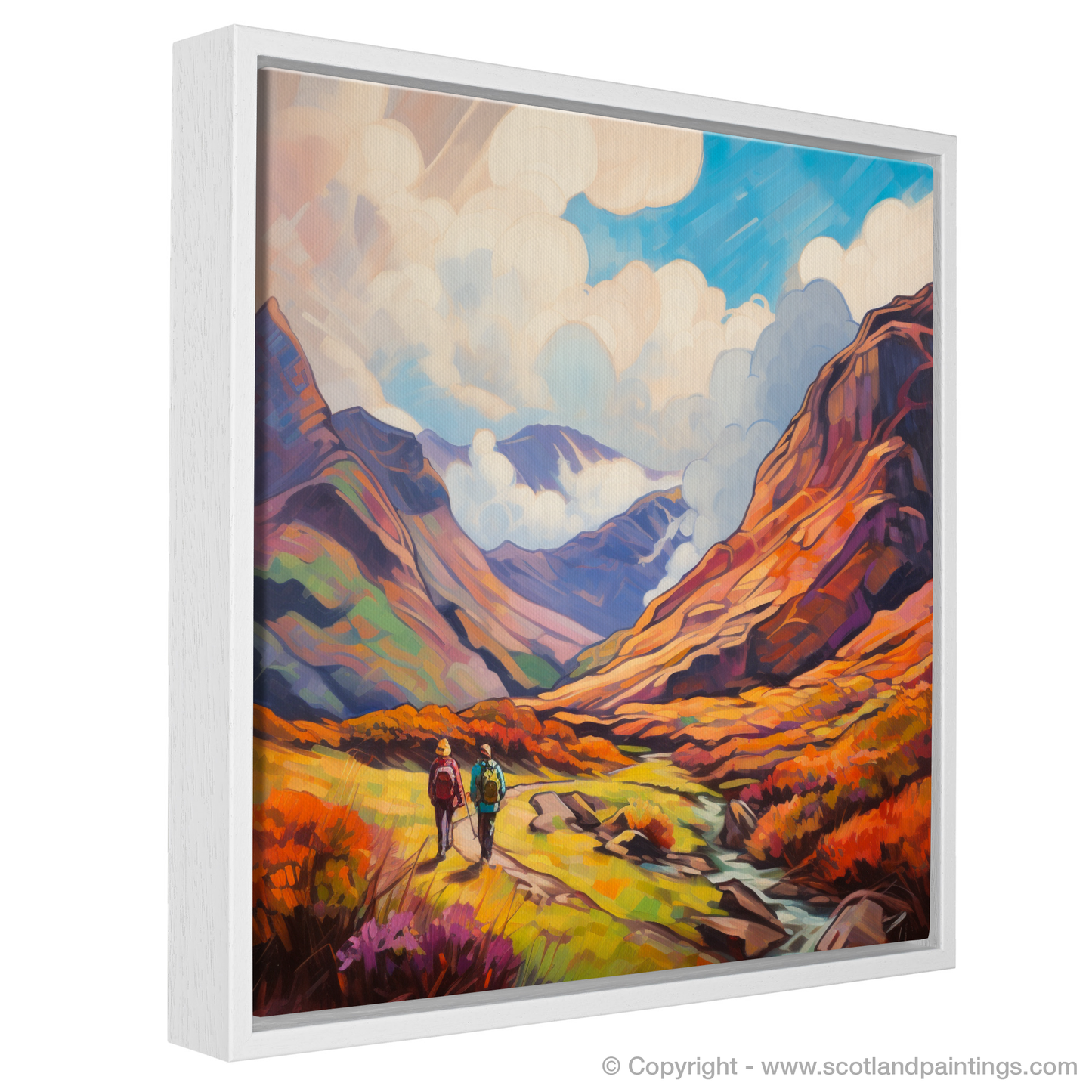 Painting and Art Print of Hikers in Glencoe entitled "Highland Wanderers: An Impressionist Journey through Glencoe".