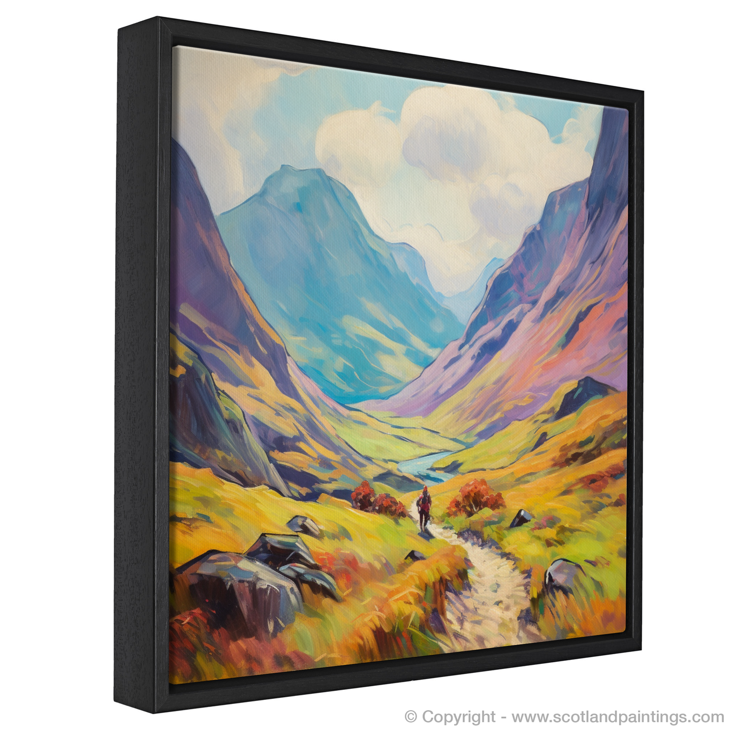 Painting and Art Print of Hikers in Glencoe entitled "Hikers' Haven: An Impressionist Journey through Glencoe".