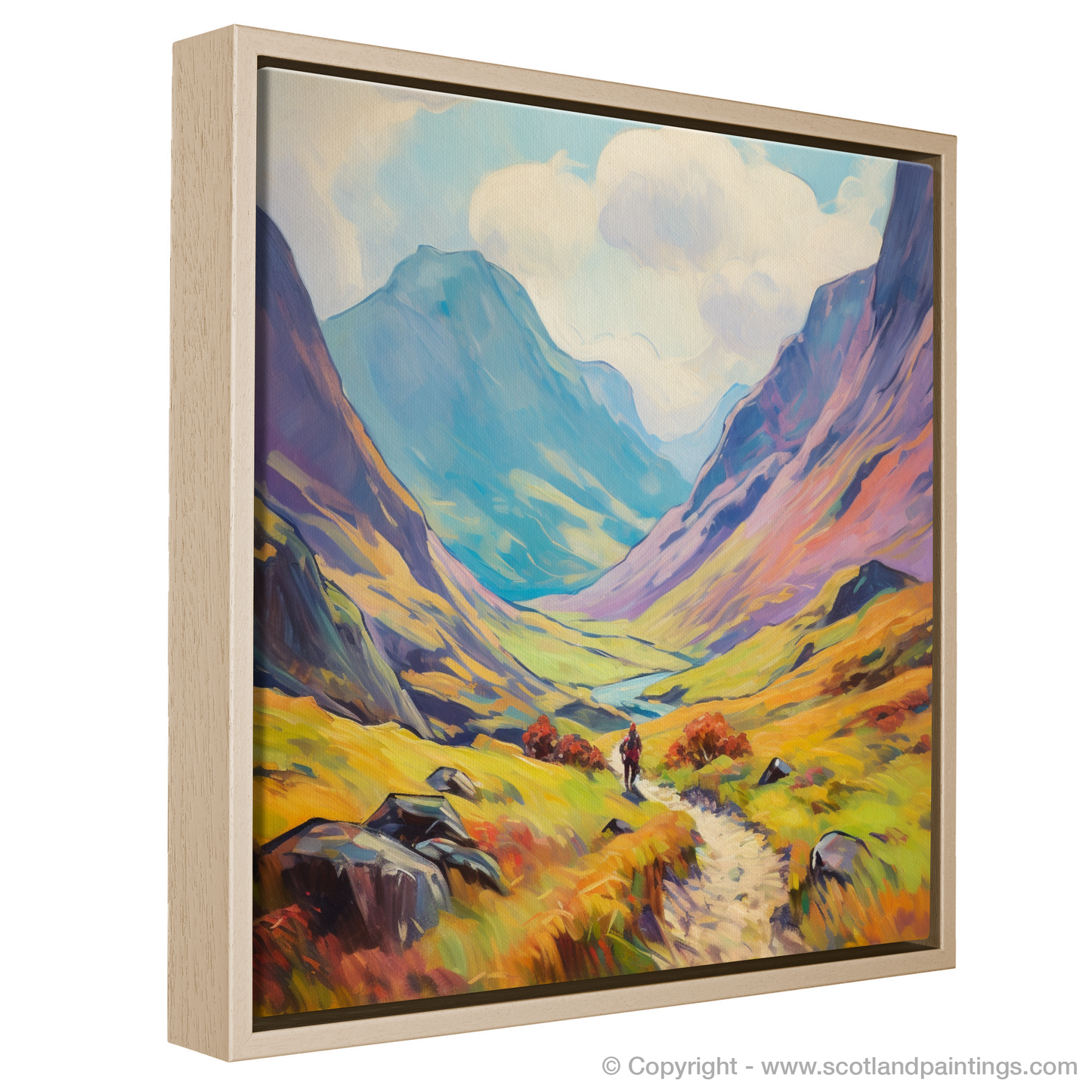 Painting and Art Print of Hikers in Glencoe entitled "Hikers' Haven: An Impressionist Journey through Glencoe".