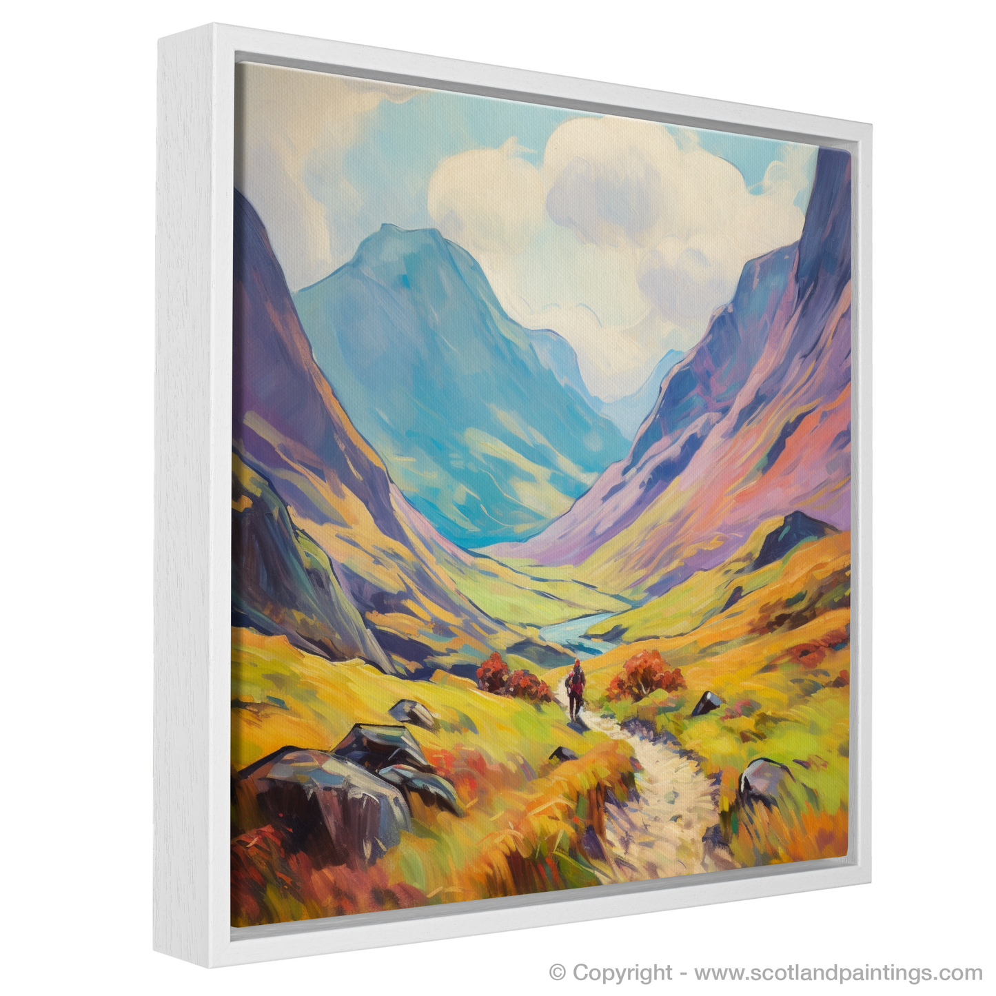 Painting and Art Print of Hikers in Glencoe entitled "Hikers' Haven: An Impressionist Journey through Glencoe".