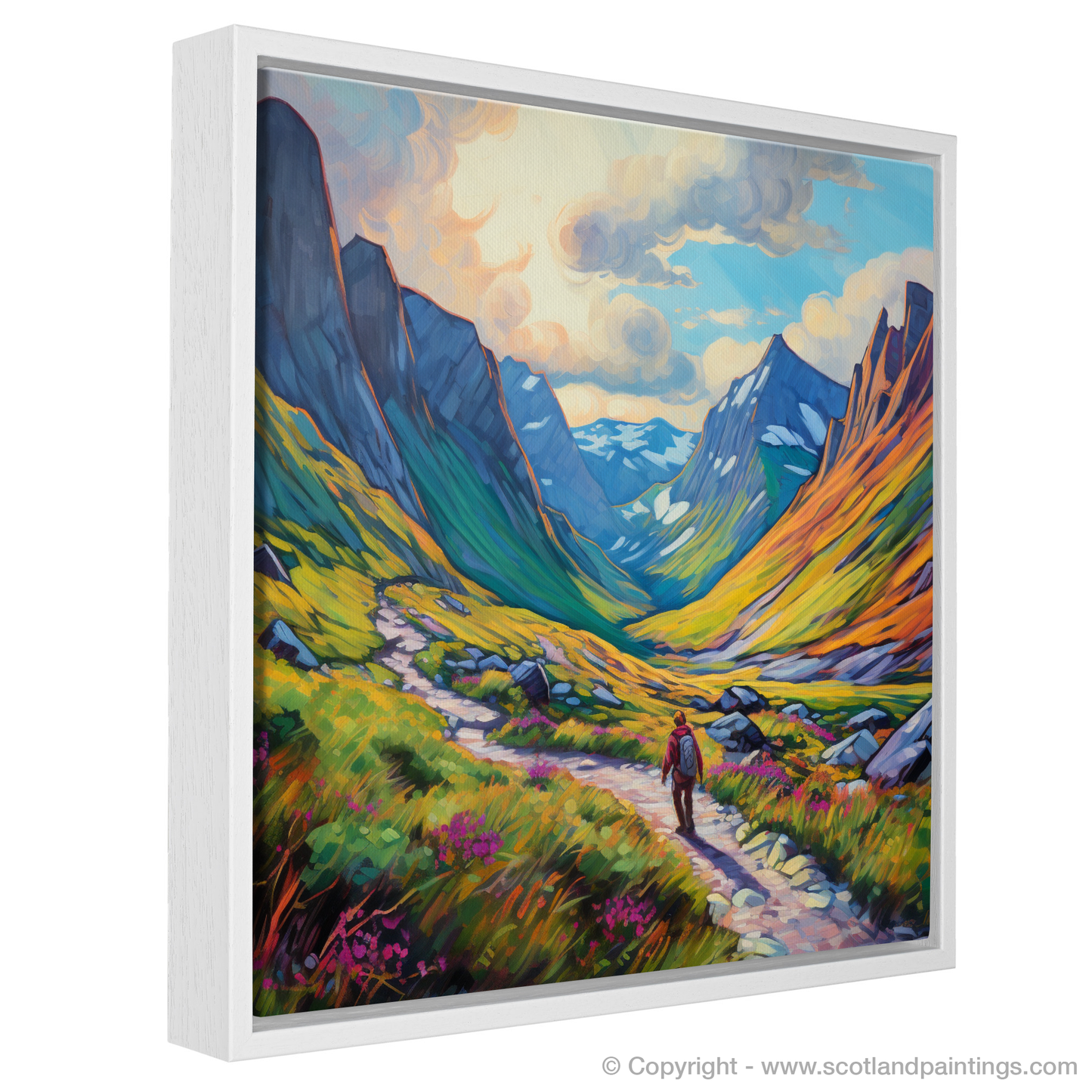 Painting and Art Print of Hikers in Glencoe. Highland Wanderer: An Impressionist Journey through Glencoe.