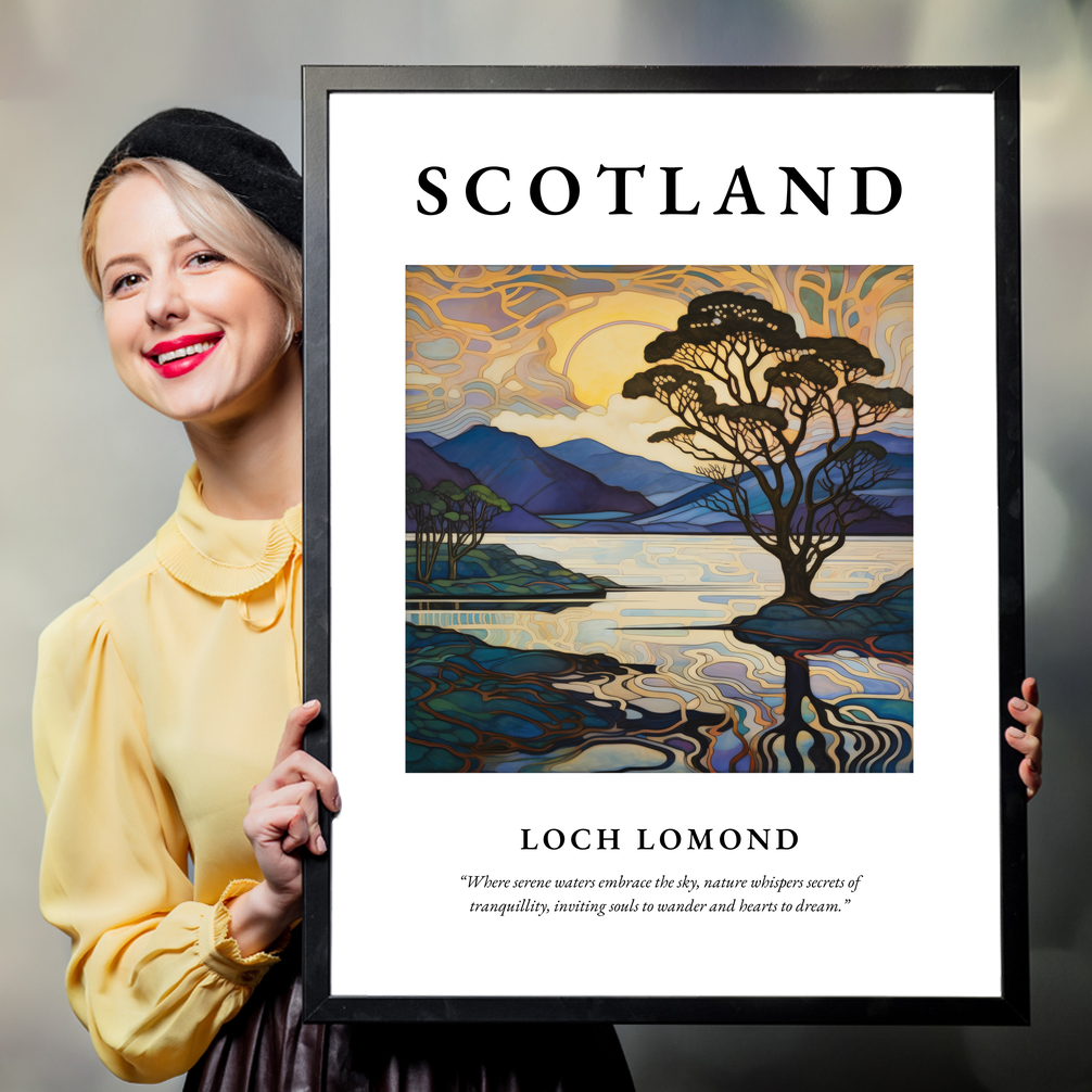 Person holding a poster of Loch Lomond