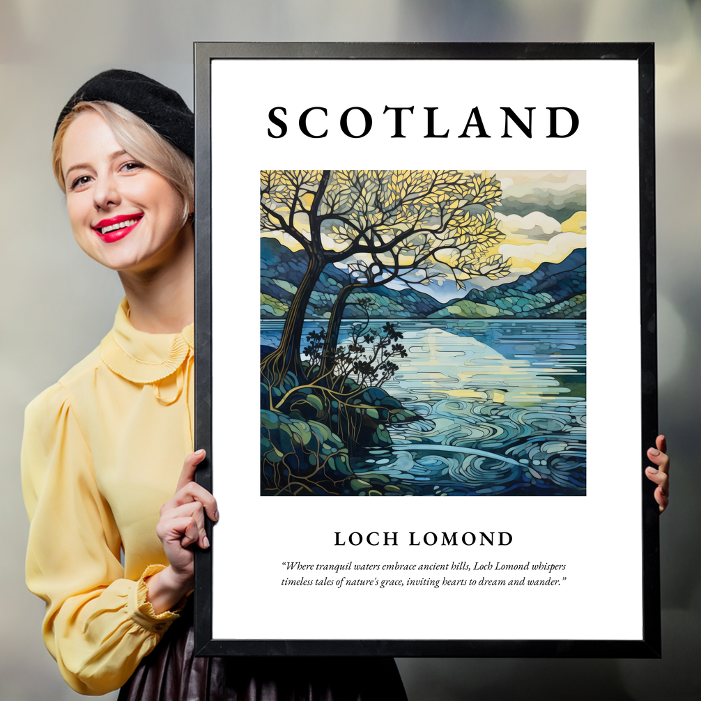 Person holding a poster of Loch Lomond