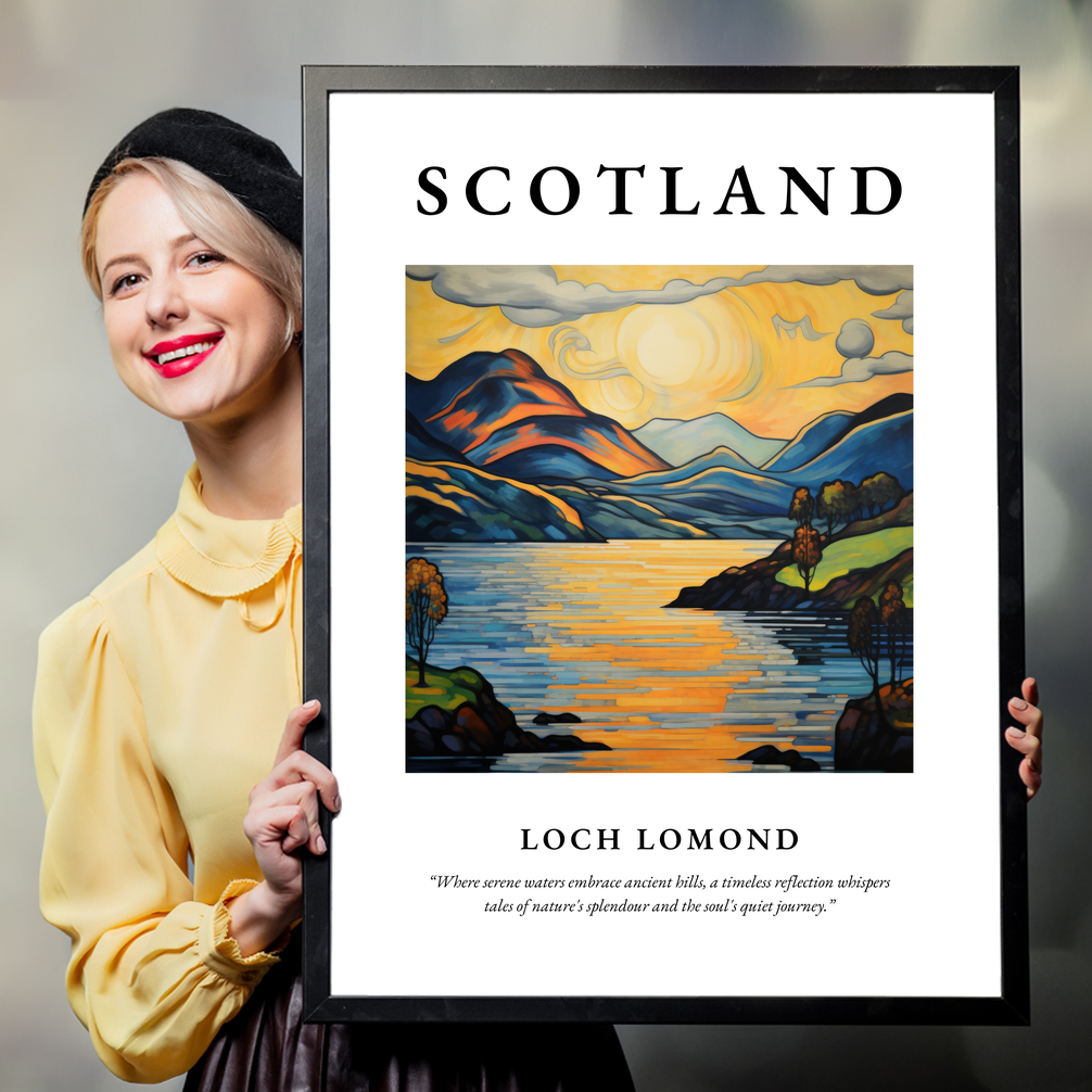 Person holding a poster of Loch Lomond