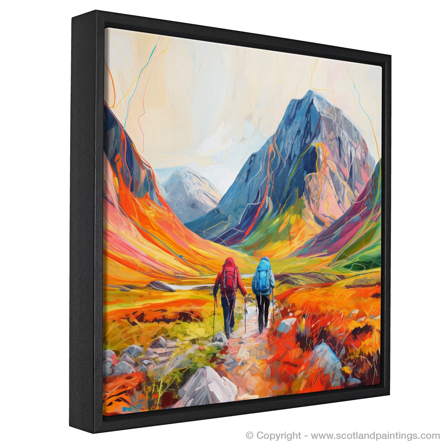 Painting and Art Print of Hikers in Glencoe. Hikers' Odyssey in the Heart of Glencoe.