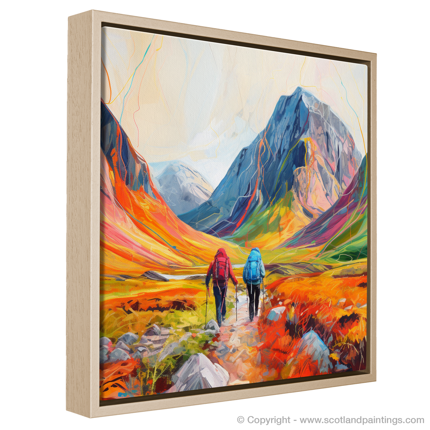 Painting and Art Print of Hikers in Glencoe. Hikers' Odyssey in the Heart of Glencoe.