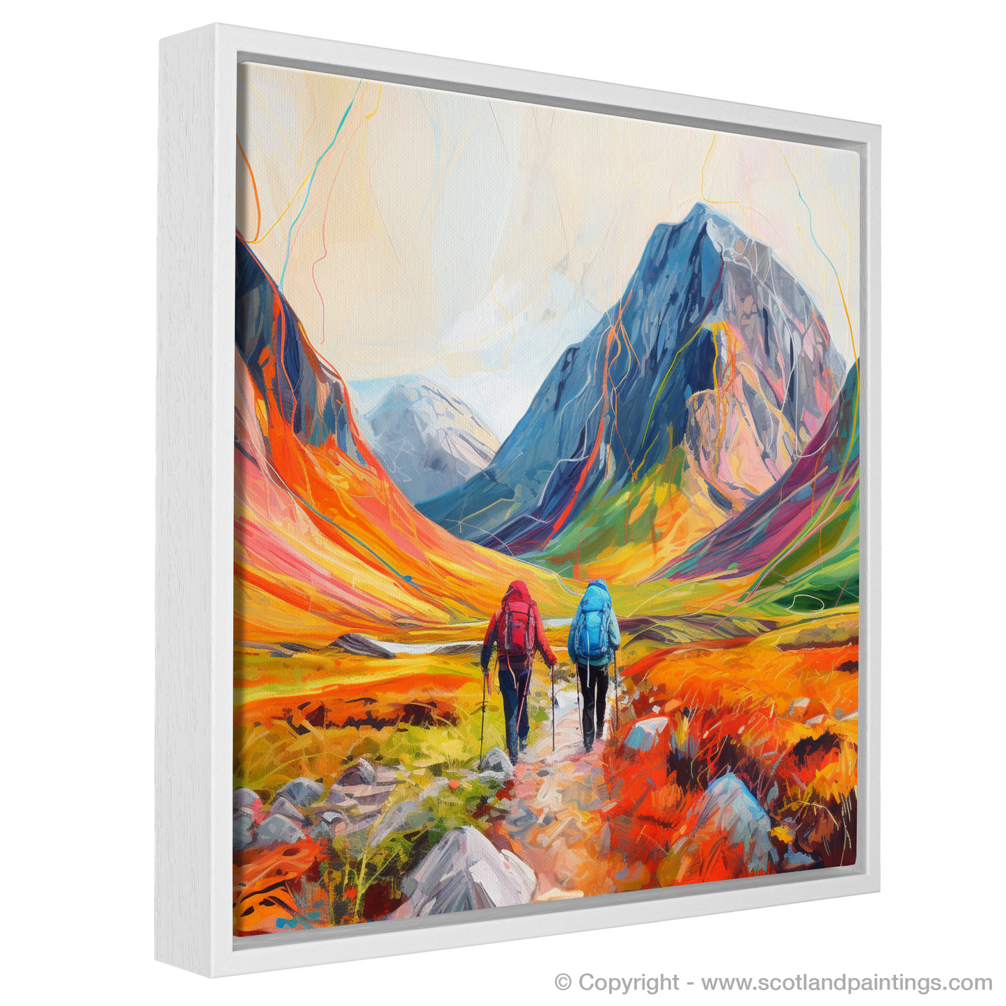 Painting and Art Print of Hikers in Glencoe. Hikers' Odyssey in the Heart of Glencoe.