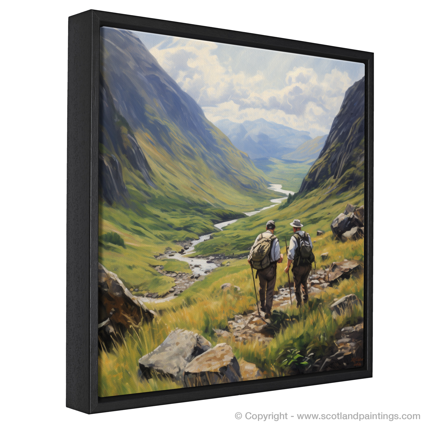 Painting and Art Print of Hikers in Glencoe entitled "Hikers in the Heart of Glencoe".