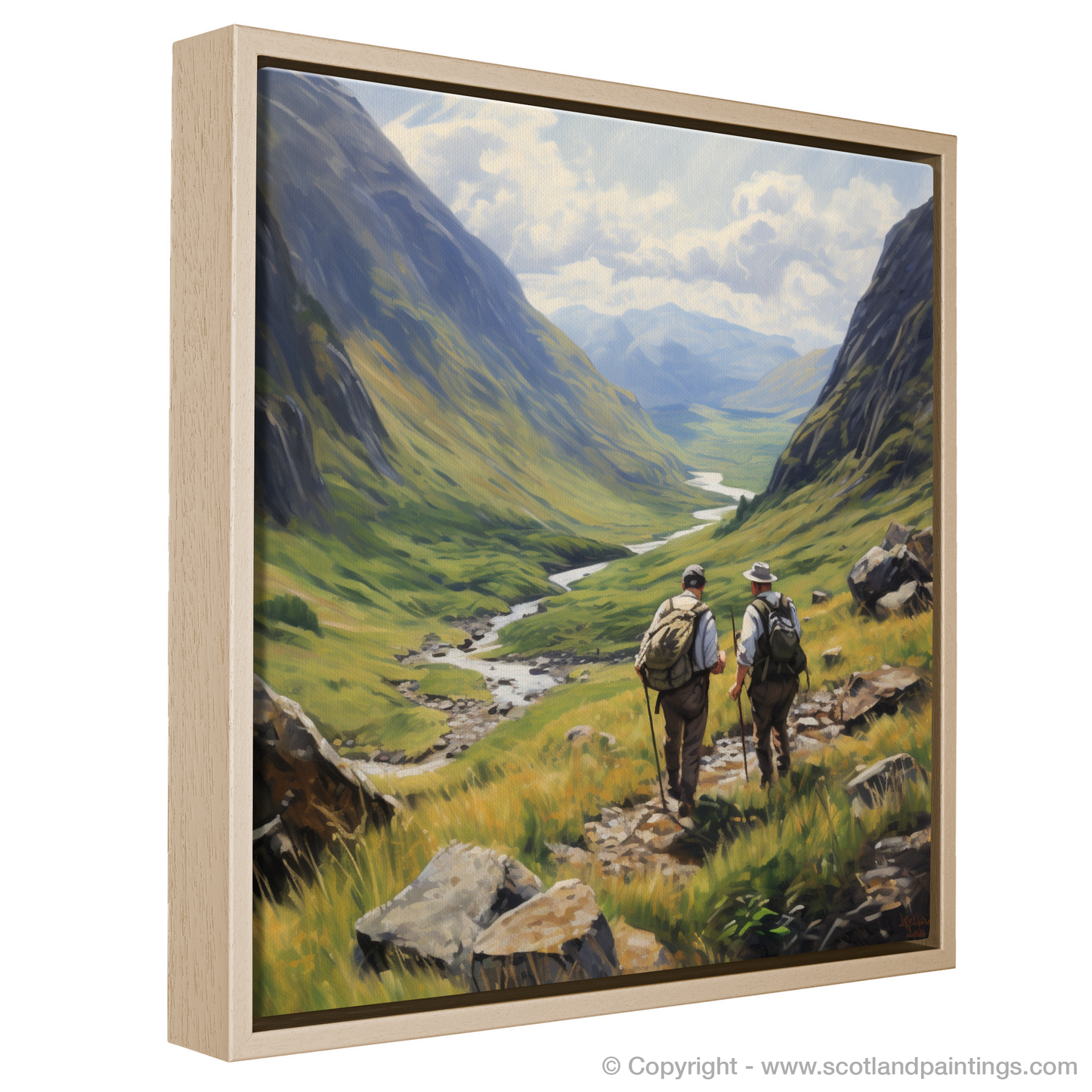 Painting and Art Print of Hikers in Glencoe entitled "Hikers in the Heart of Glencoe".