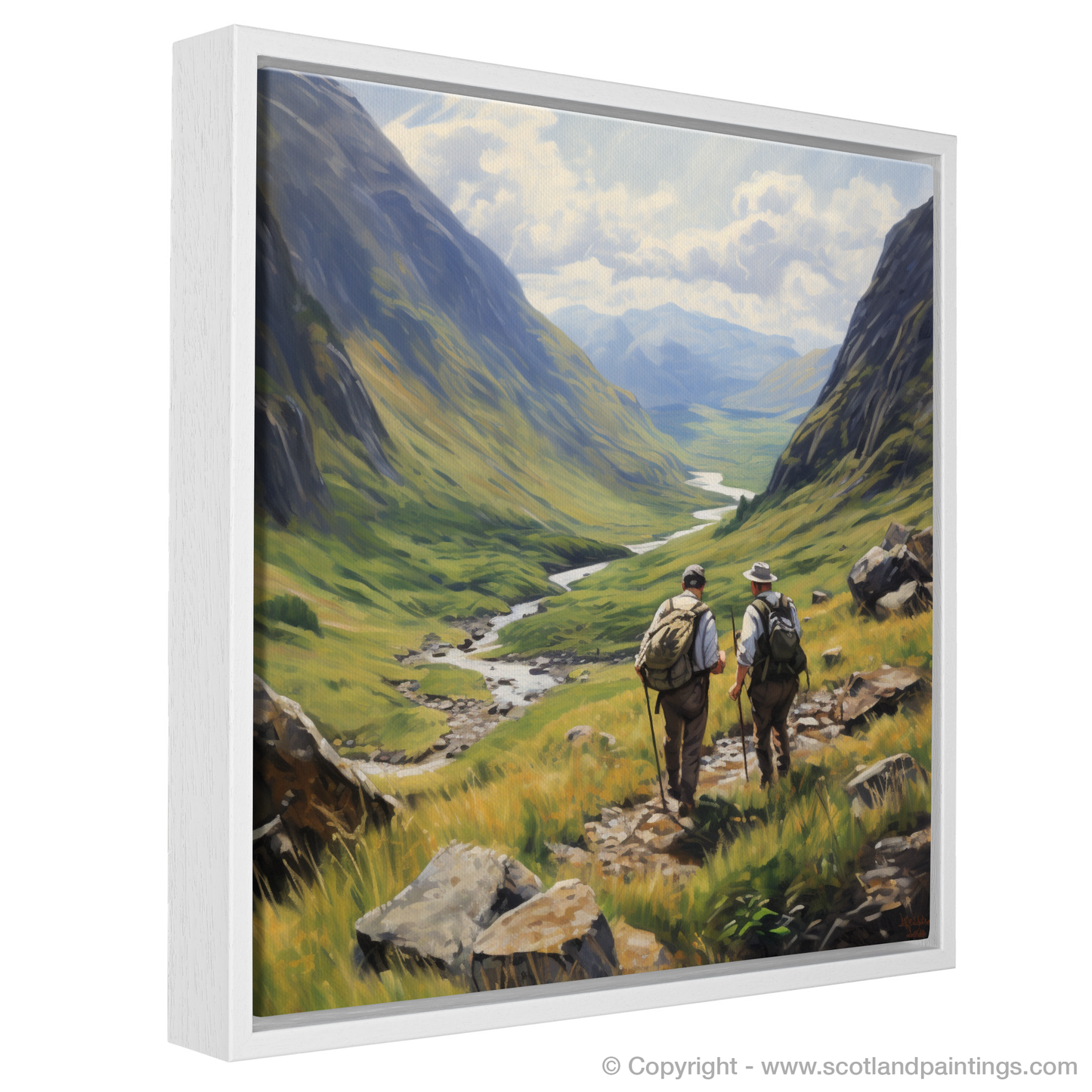 Painting and Art Print of Hikers in Glencoe entitled "Hikers in the Heart of Glencoe".