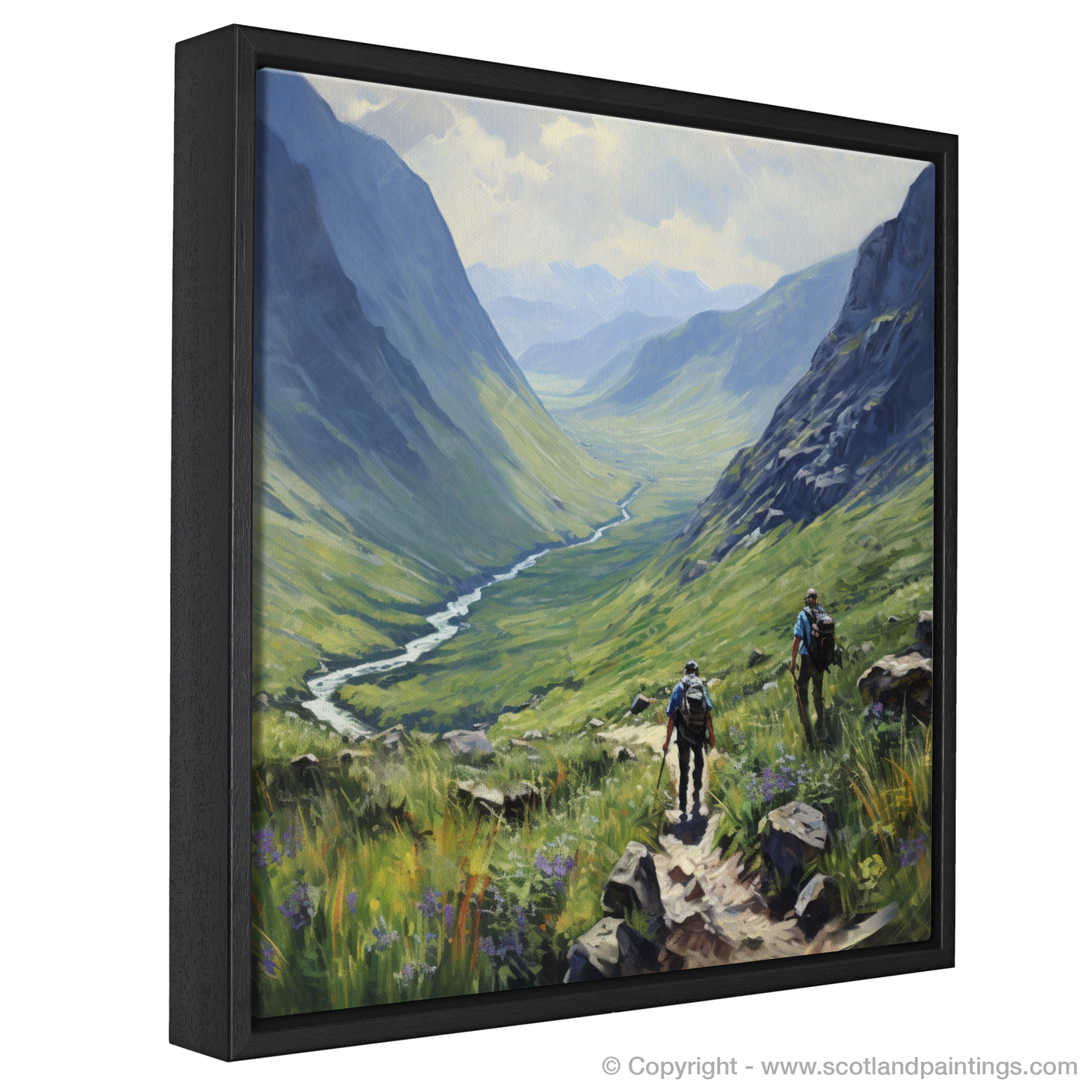 Painting and Art Print of Hikers in Glencoe entitled "Highland Wanderers in the Heart of Glencoe".