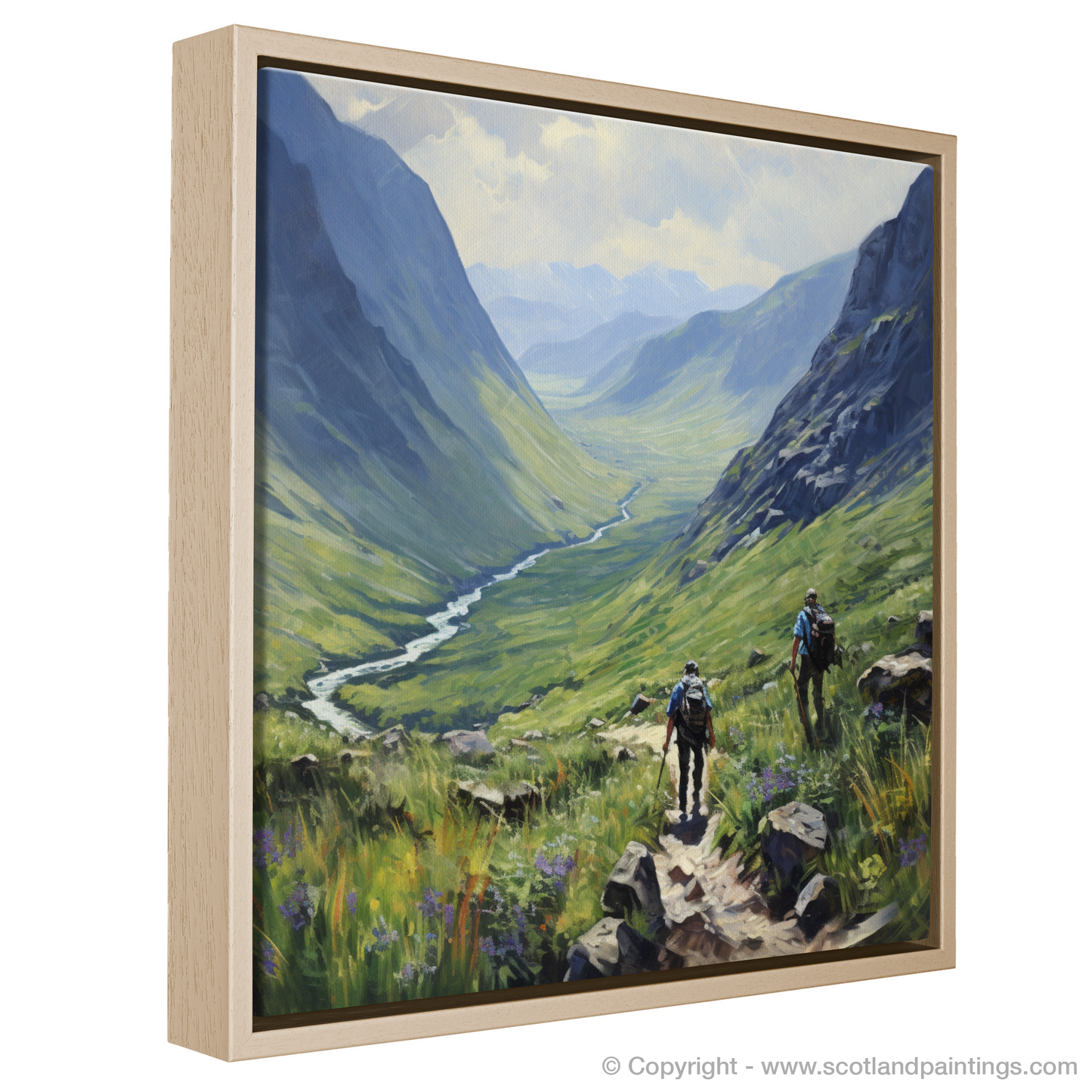 Painting and Art Print of Hikers in Glencoe entitled "Highland Wanderers in the Heart of Glencoe".