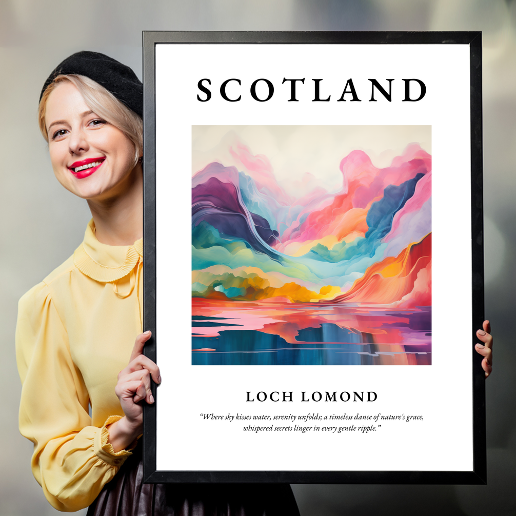 Person holding a poster of Loch Lomond