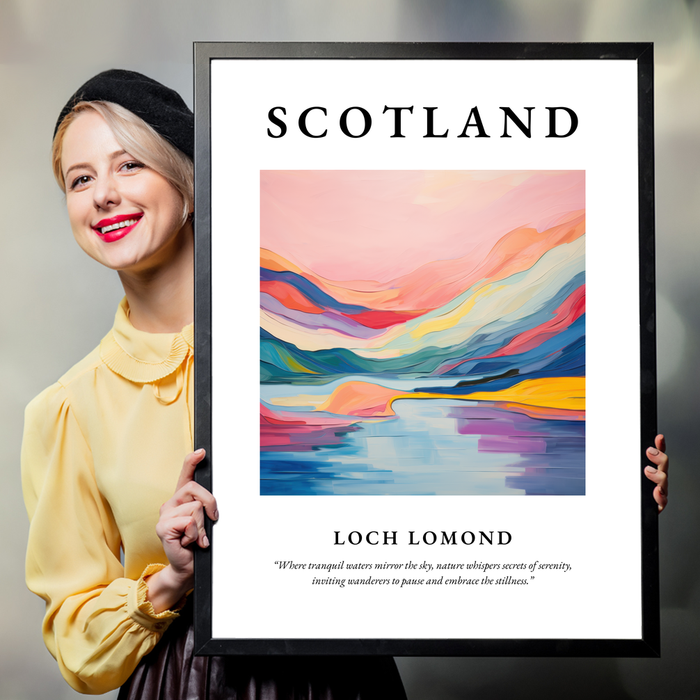 Person holding a poster of Loch Lomond