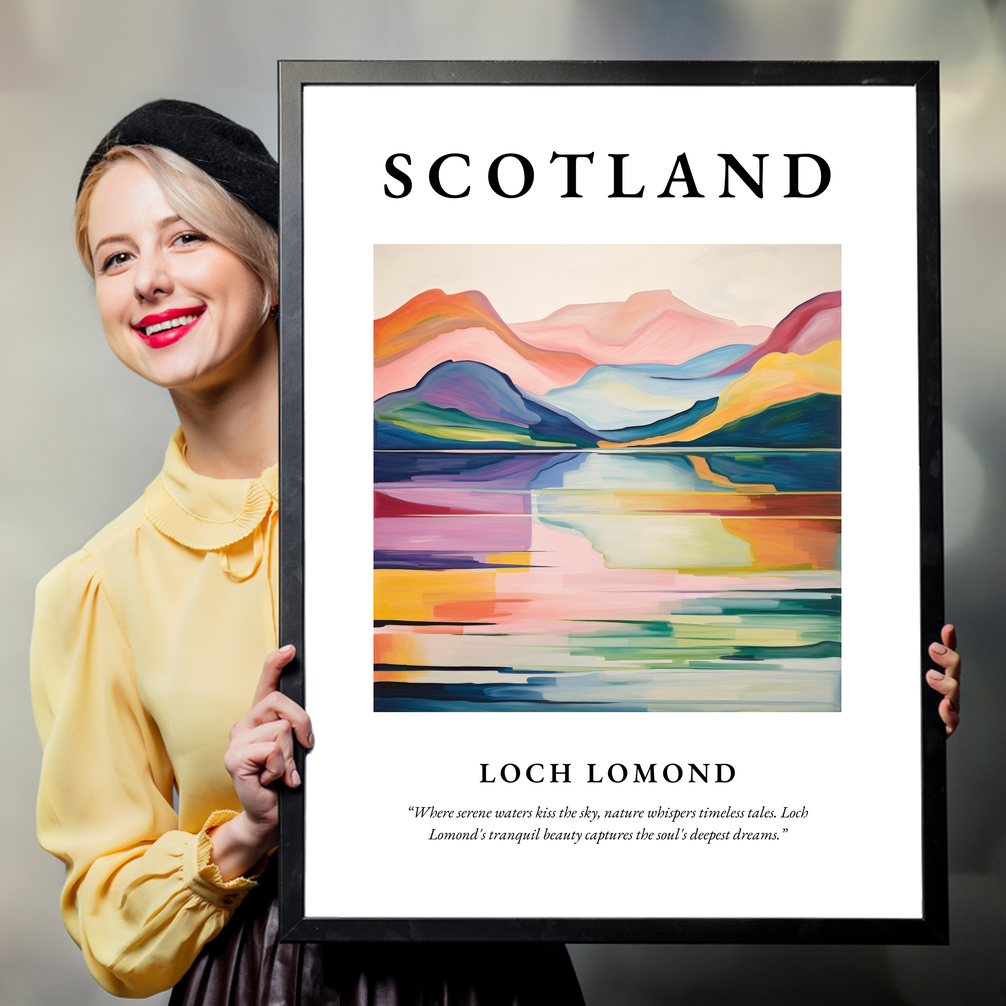 Person holding a poster of Loch Lomond