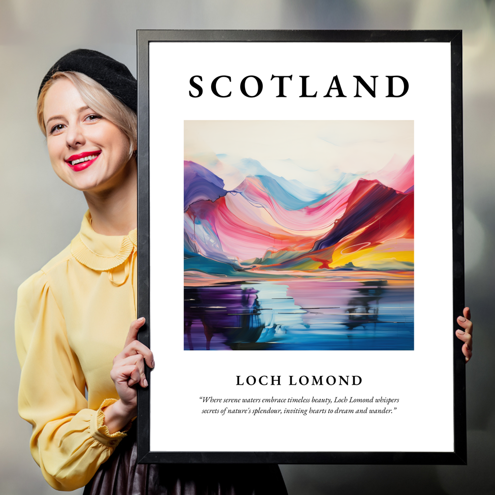 Person holding a poster of Loch Lomond