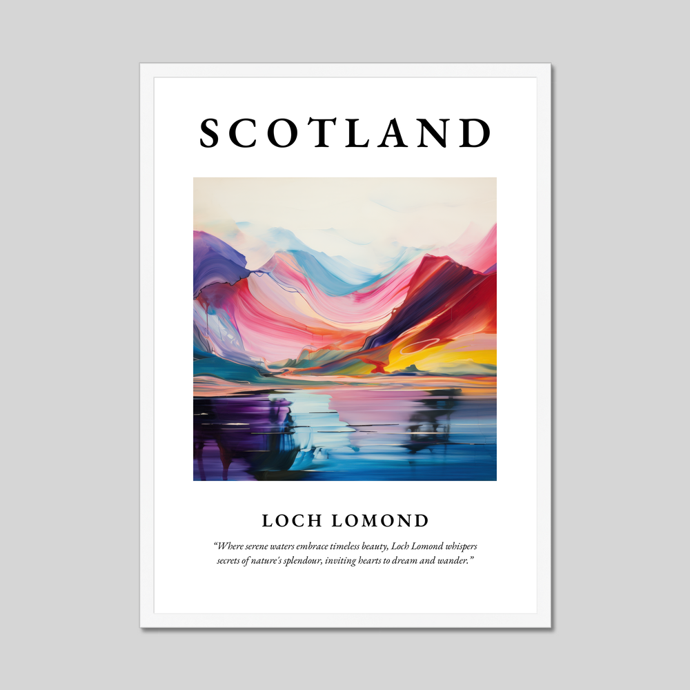 Poster in a white frame with the word Scotland