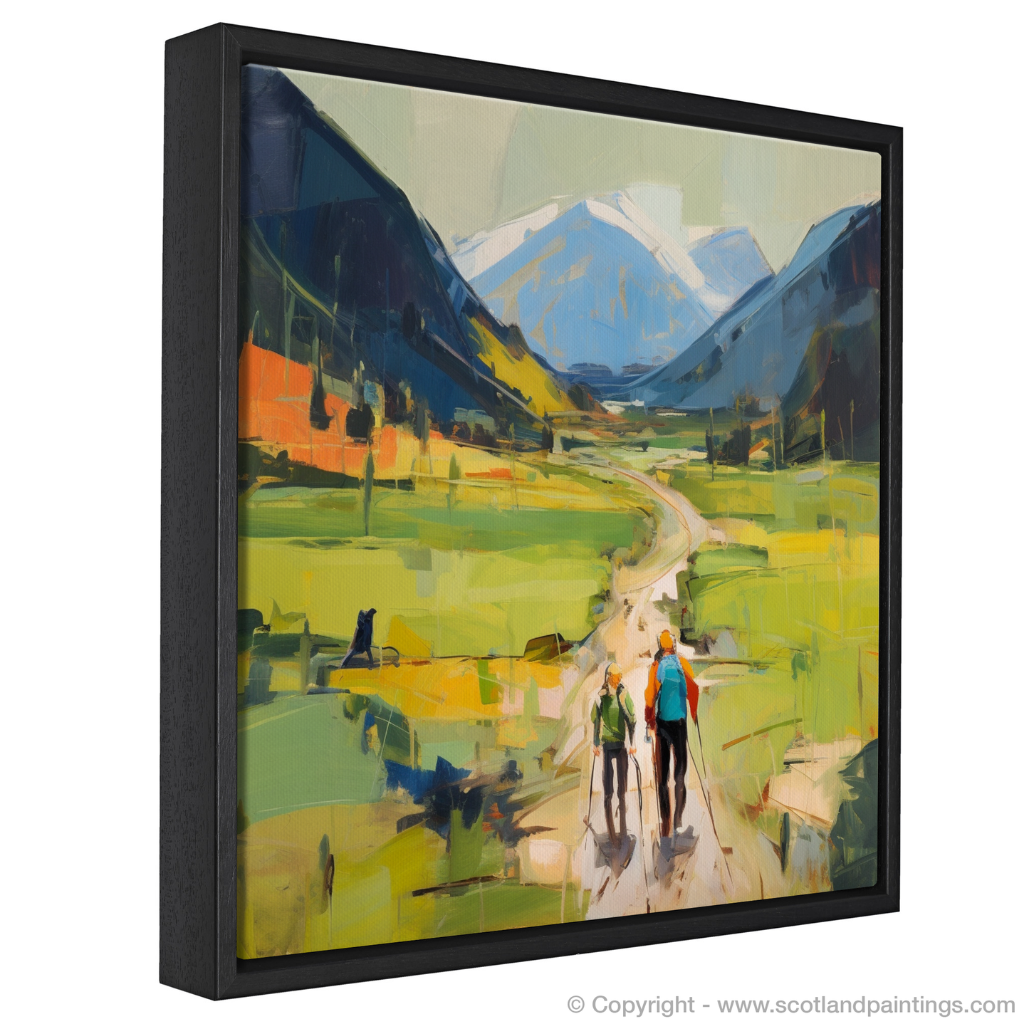 Painting and Art Print of Hikers in Glencoe entitled "Highland Wanderers: An Abstract Impressionist Ode to Glencoe".