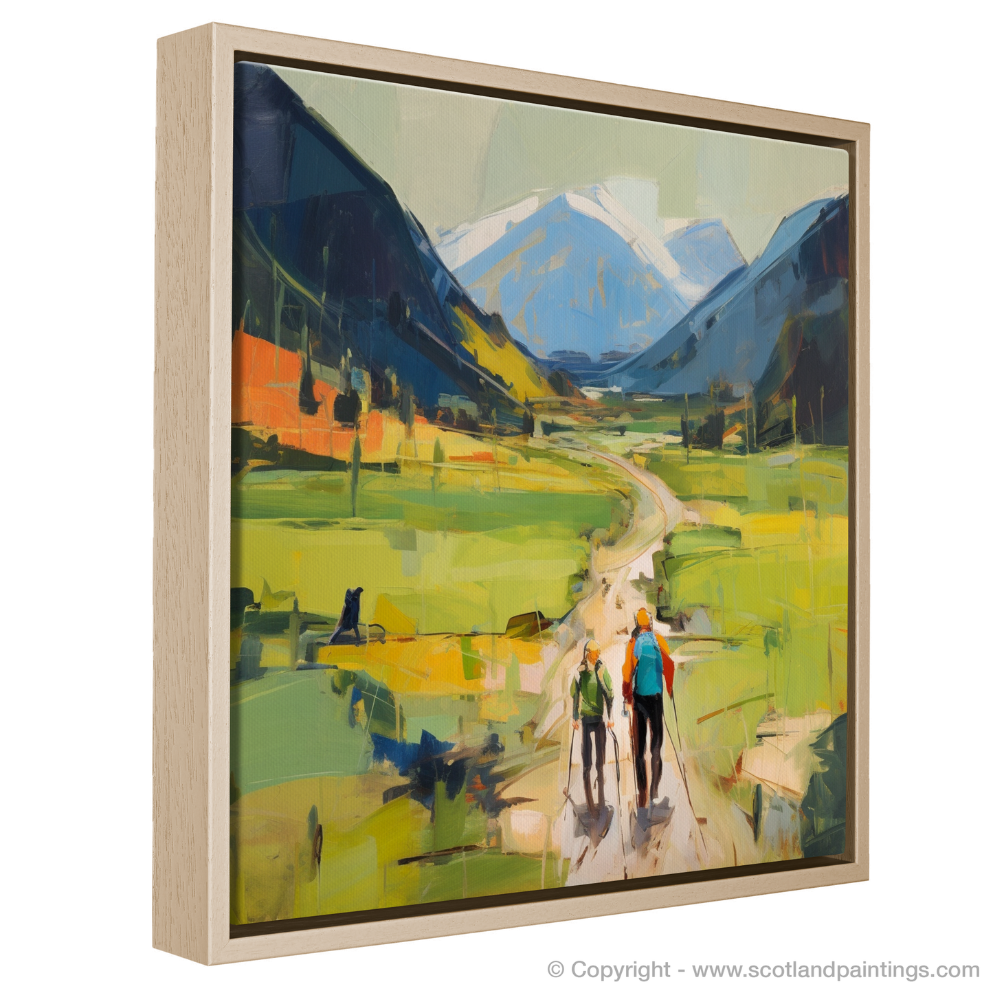 Painting and Art Print of Hikers in Glencoe entitled "Highland Wanderers: An Abstract Impressionist Ode to Glencoe".