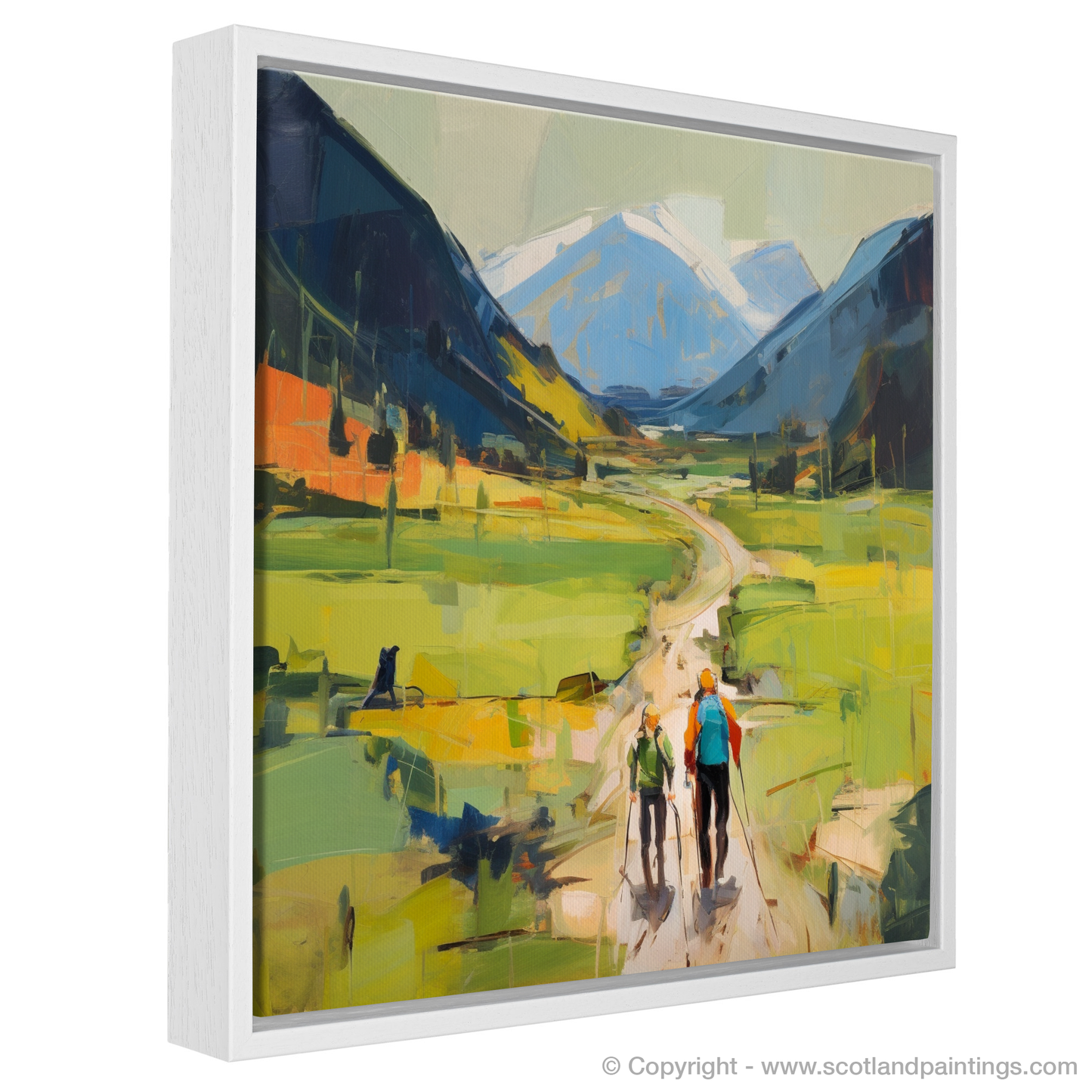 Painting and Art Print of Hikers in Glencoe entitled "Highland Wanderers: An Abstract Impressionist Ode to Glencoe".