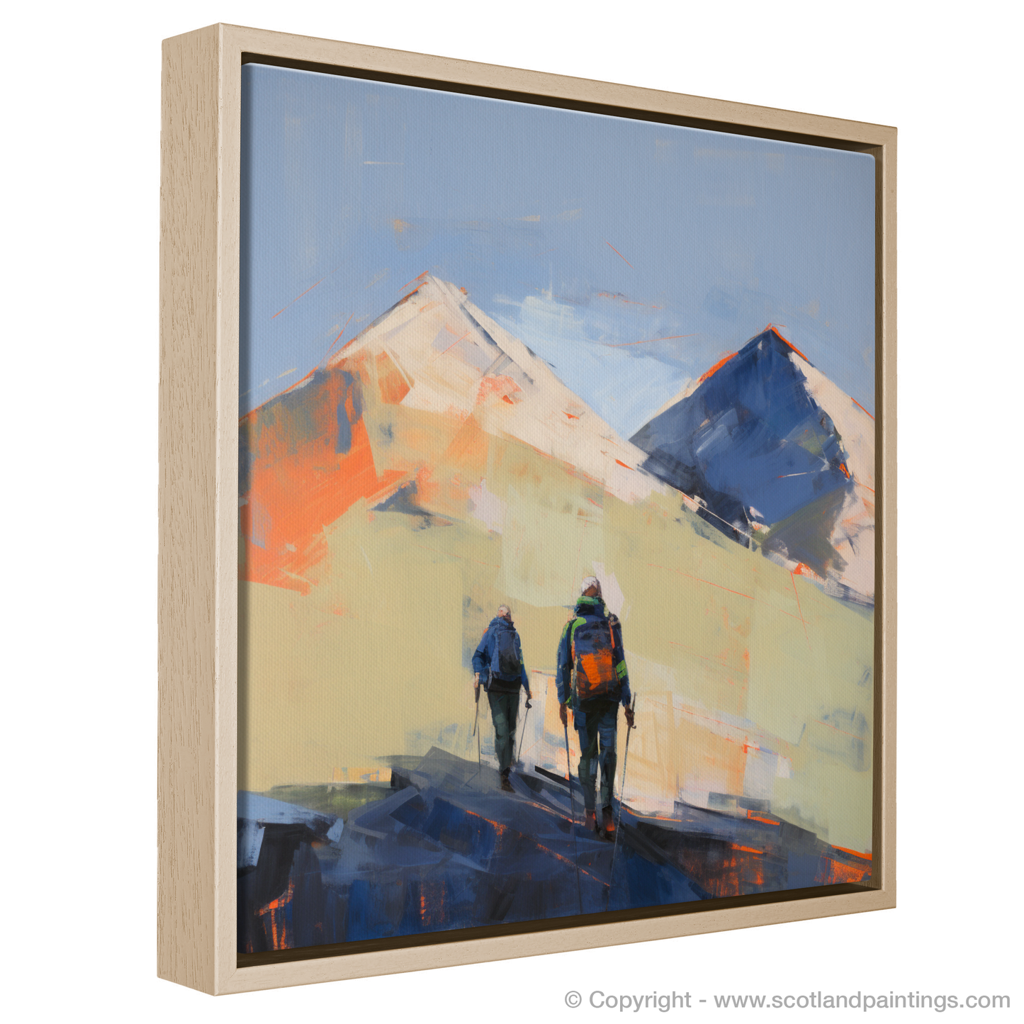 Painting and Art Print of Hikers in Glencoe entitled "Hikers' Odyssey in Abstract Glencoe".