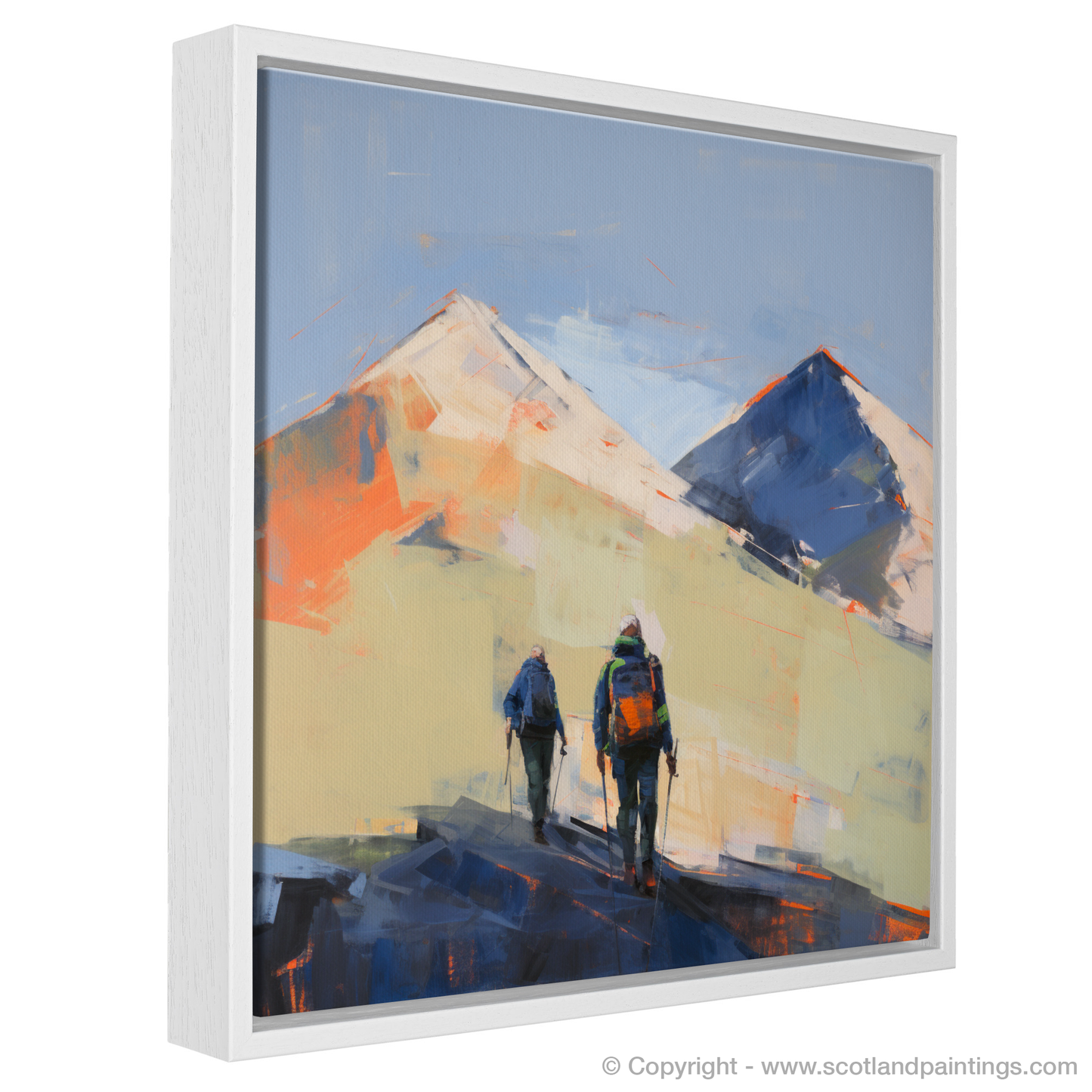 Painting and Art Print of Hikers in Glencoe entitled "Hikers' Odyssey in Abstract Glencoe".