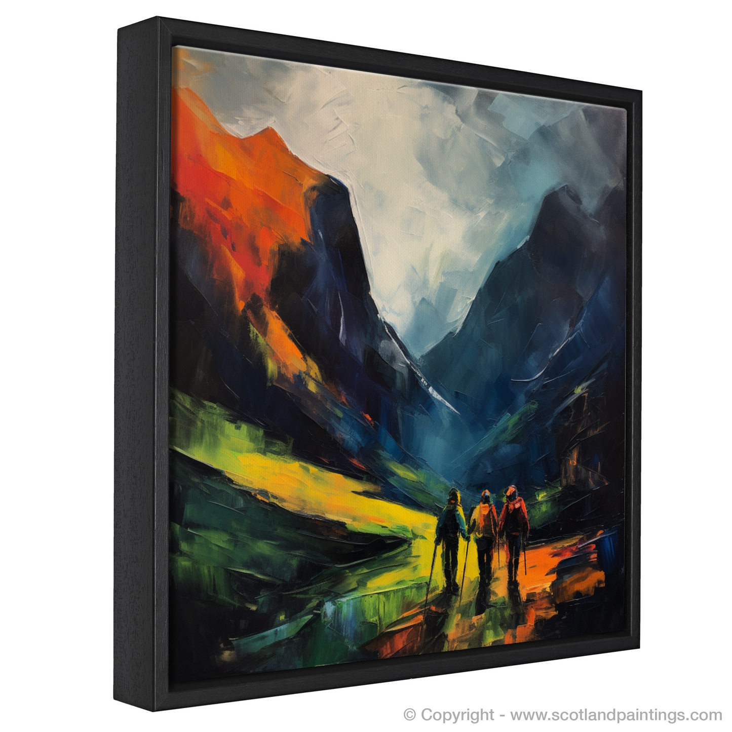 Painting and Art Print of Hikers in Glencoe entitled "Hikers in Glencoe: A Fauvist Ode to Scottish Wilderness".