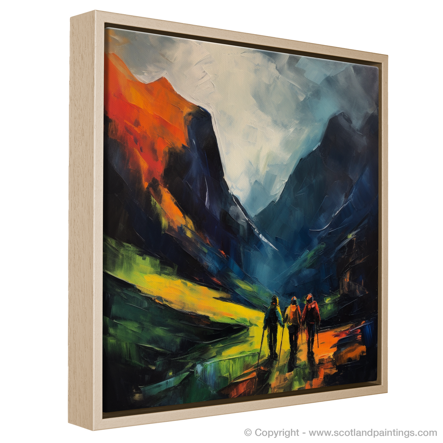 Painting and Art Print of Hikers in Glencoe entitled "Hikers in Glencoe: A Fauvist Ode to Scottish Wilderness".