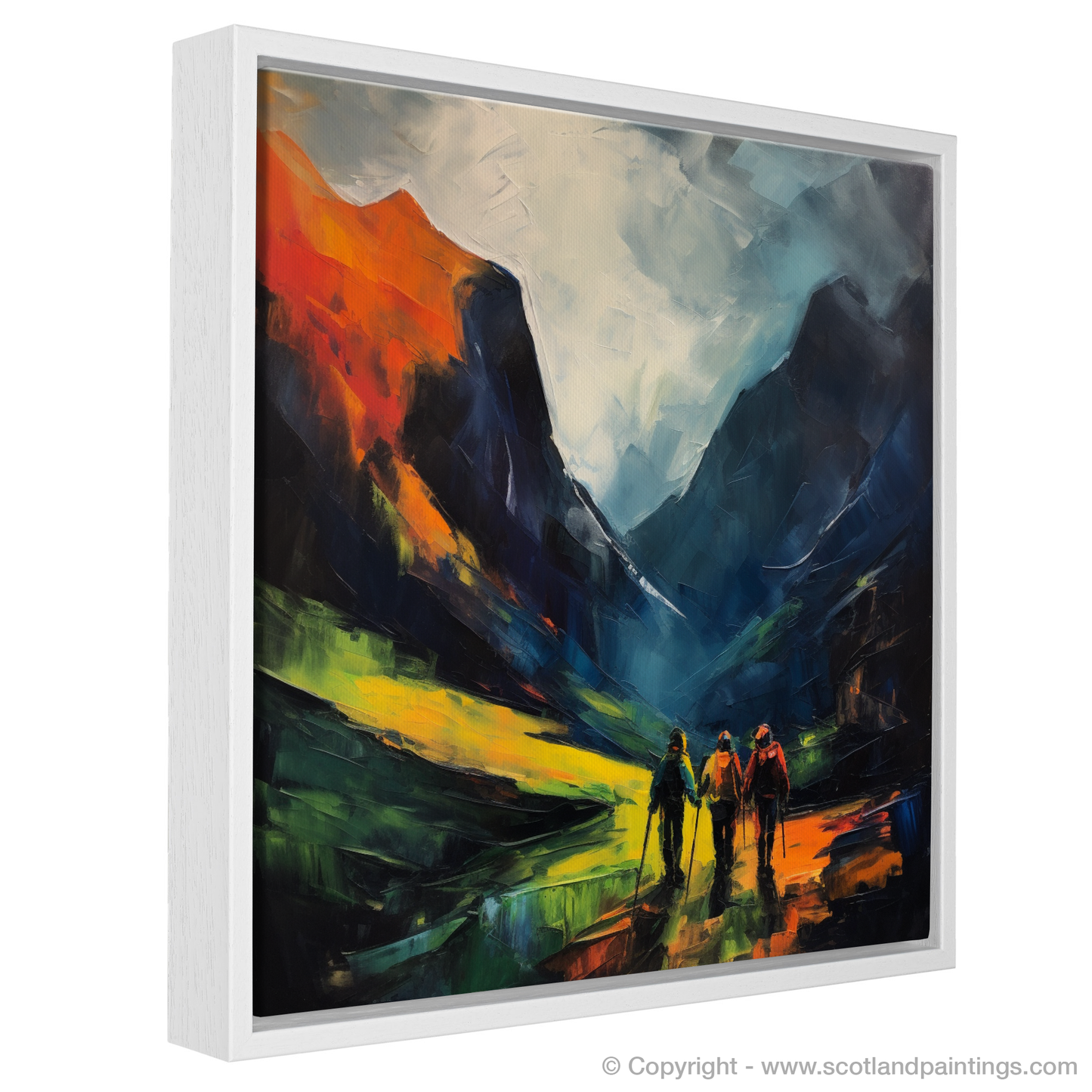 Painting and Art Print of Hikers in Glencoe entitled "Hikers in Glencoe: A Fauvist Ode to Scottish Wilderness".