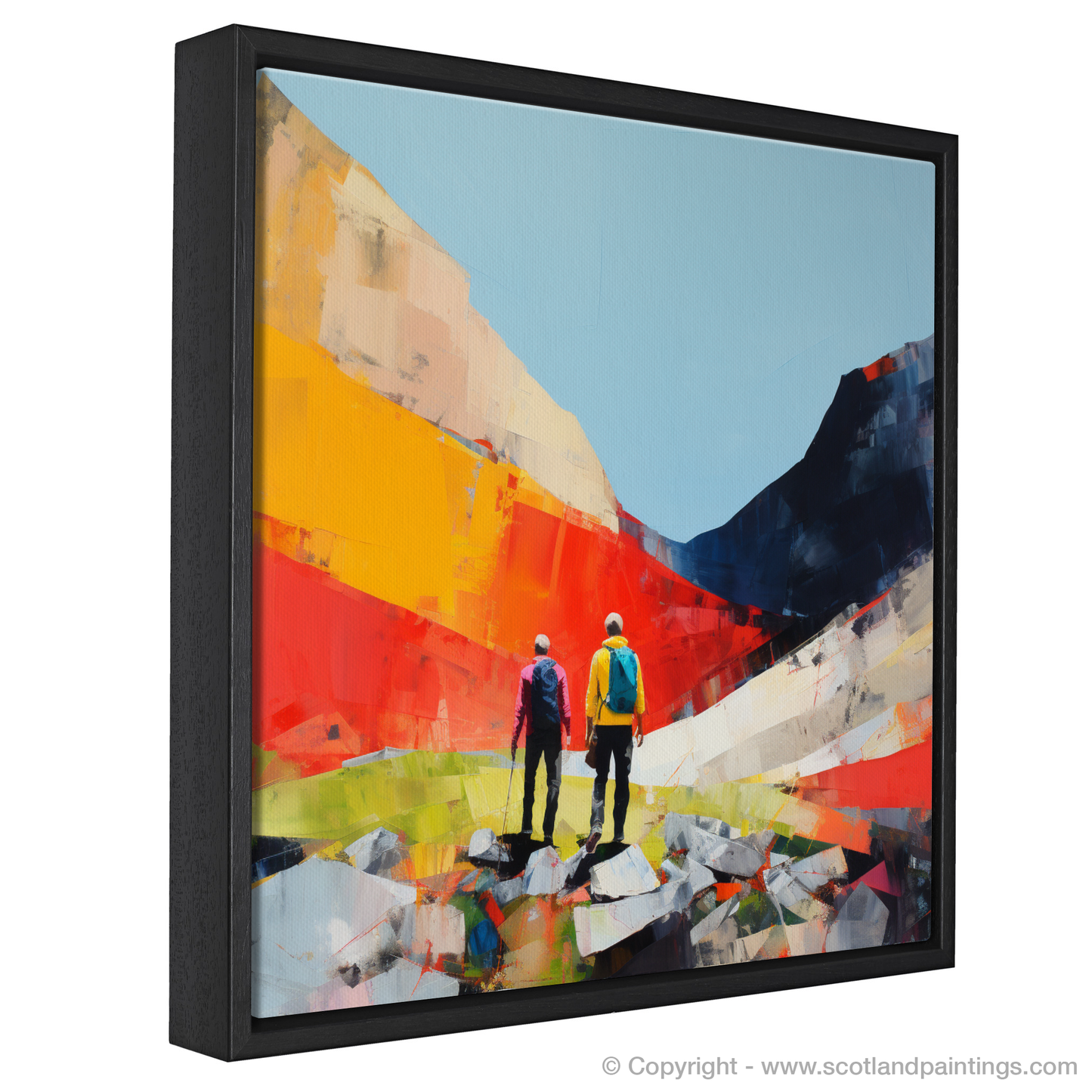 Painting and Art Print of Hikers in Glencoe entitled "Hikers in Glencoe: Minimalist Ode to Scottish Adventure".