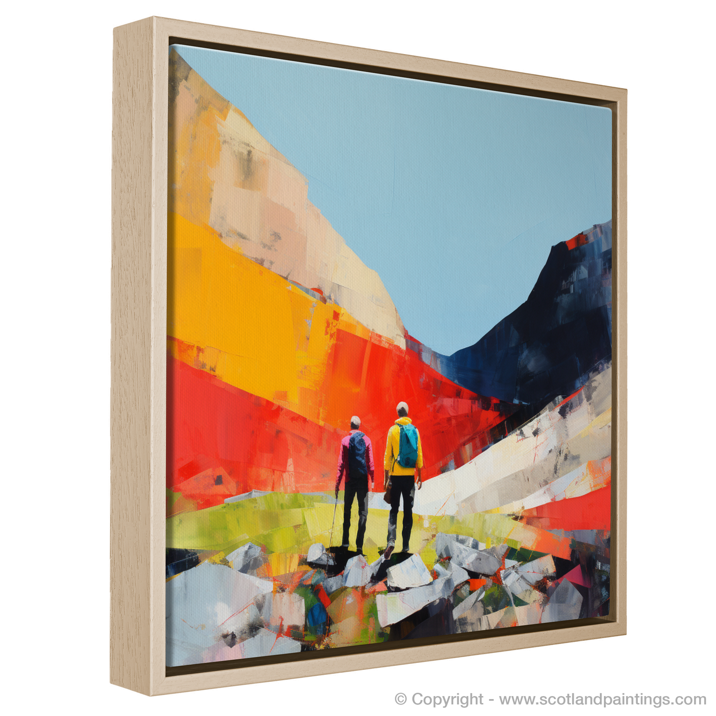 Painting and Art Print of Hikers in Glencoe entitled "Hikers in Glencoe: Minimalist Ode to Scottish Adventure".