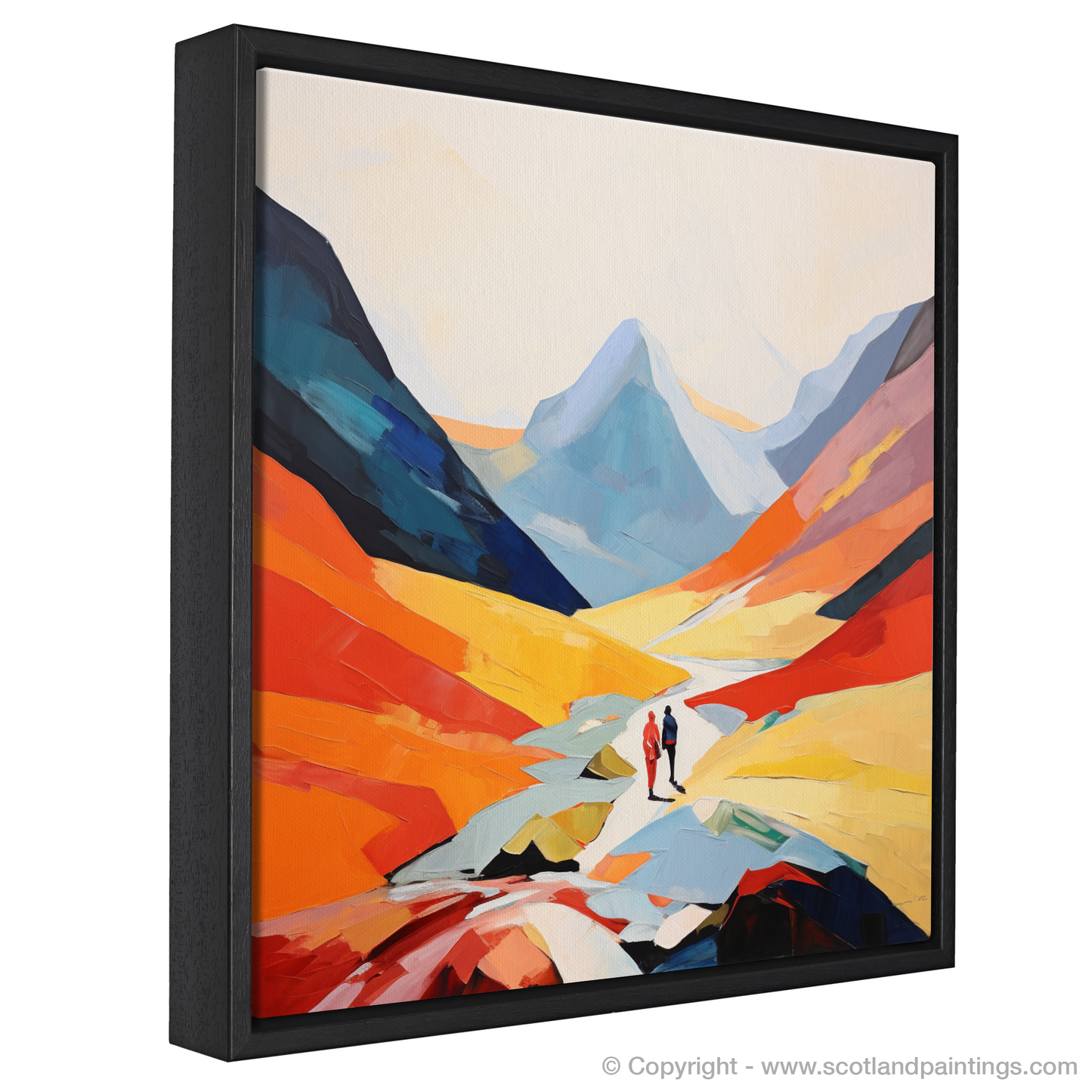 Painting and Art Print of Hikers in Glencoe entitled "Minimalist Majesty of Glencoe Hikers".