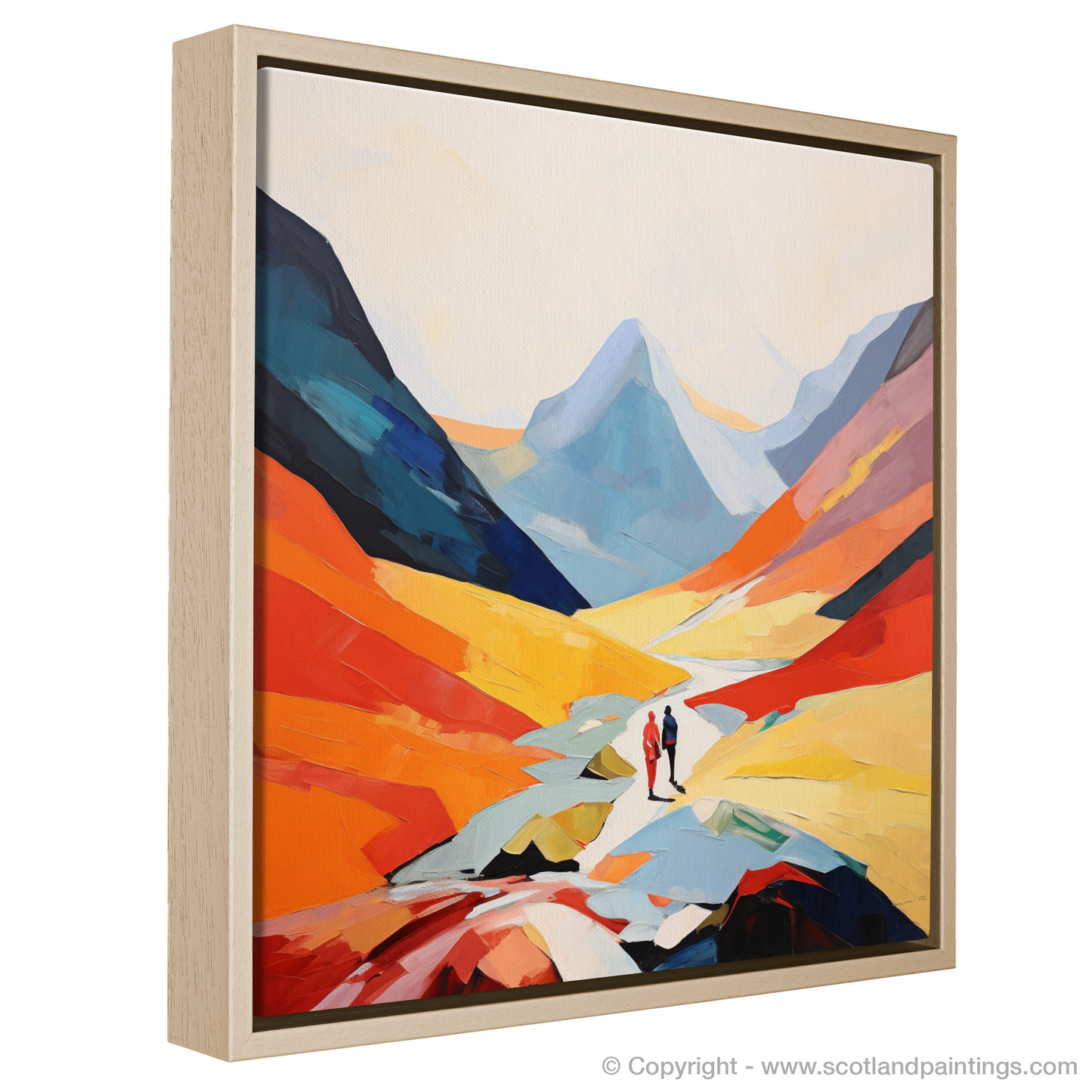 Painting and Art Print of Hikers in Glencoe entitled "Minimalist Majesty of Glencoe Hikers".